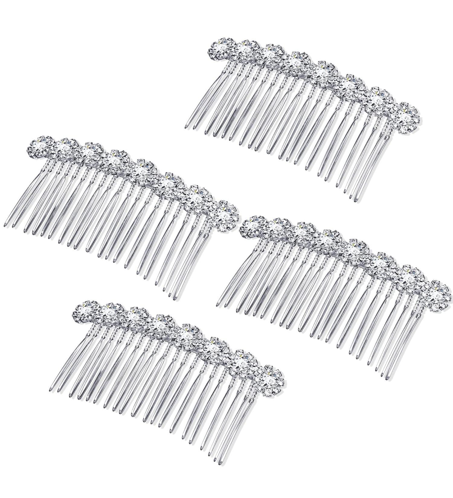 Geosar 4-Piece Alloy Rhinestone Hair Combs - Crystal Flower Bridal Accessories for Women - Wedding Hair Clips - Buy Online on GoSupps.com