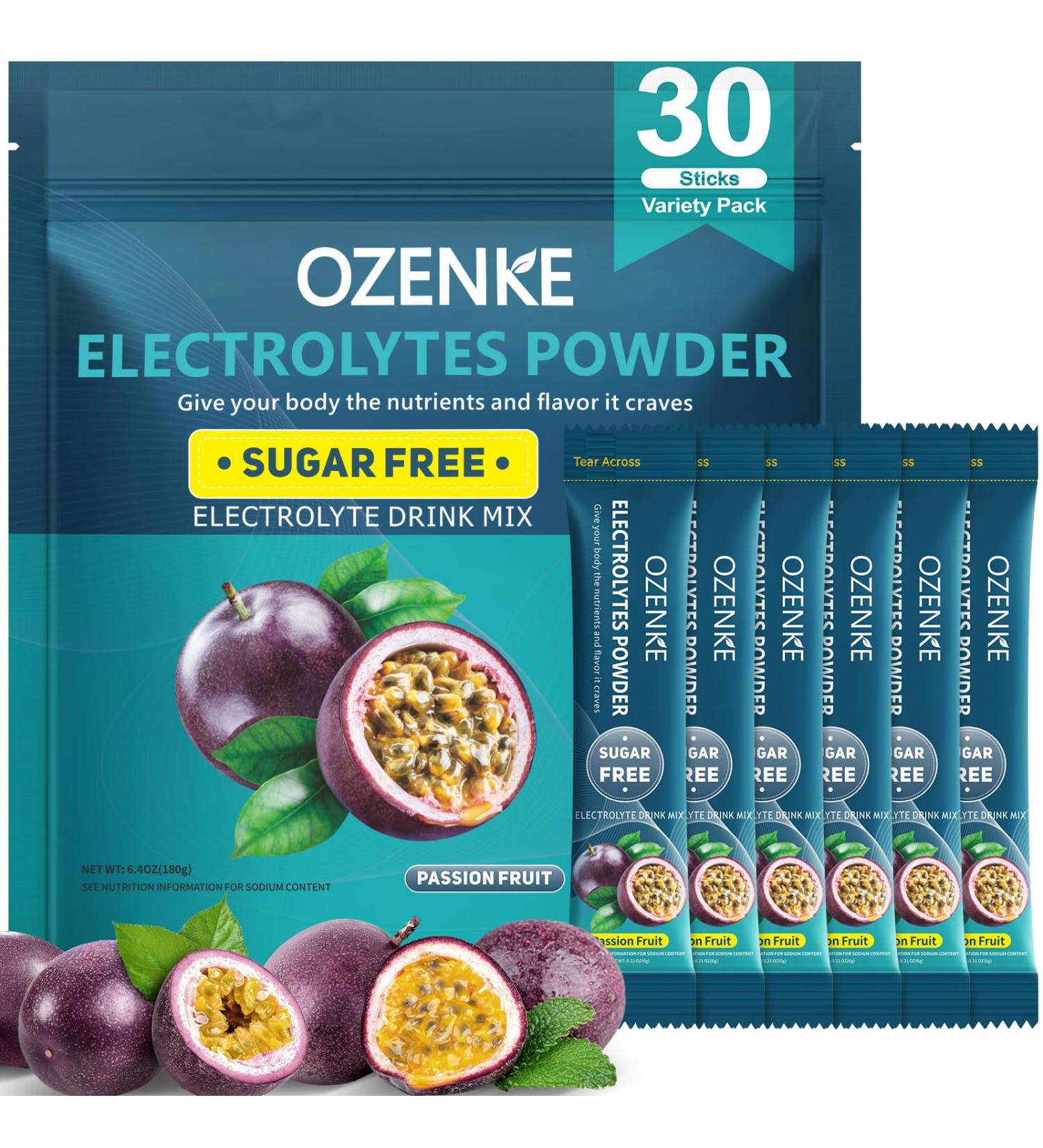 OZENKE 30 Sticks Electrolyte Powder Packets Sugar Free Hydration Packets Electrolytes Drink Mix for Rapid Hydration, Passion Fruit Flavor - Buy Online on GoSupps.com