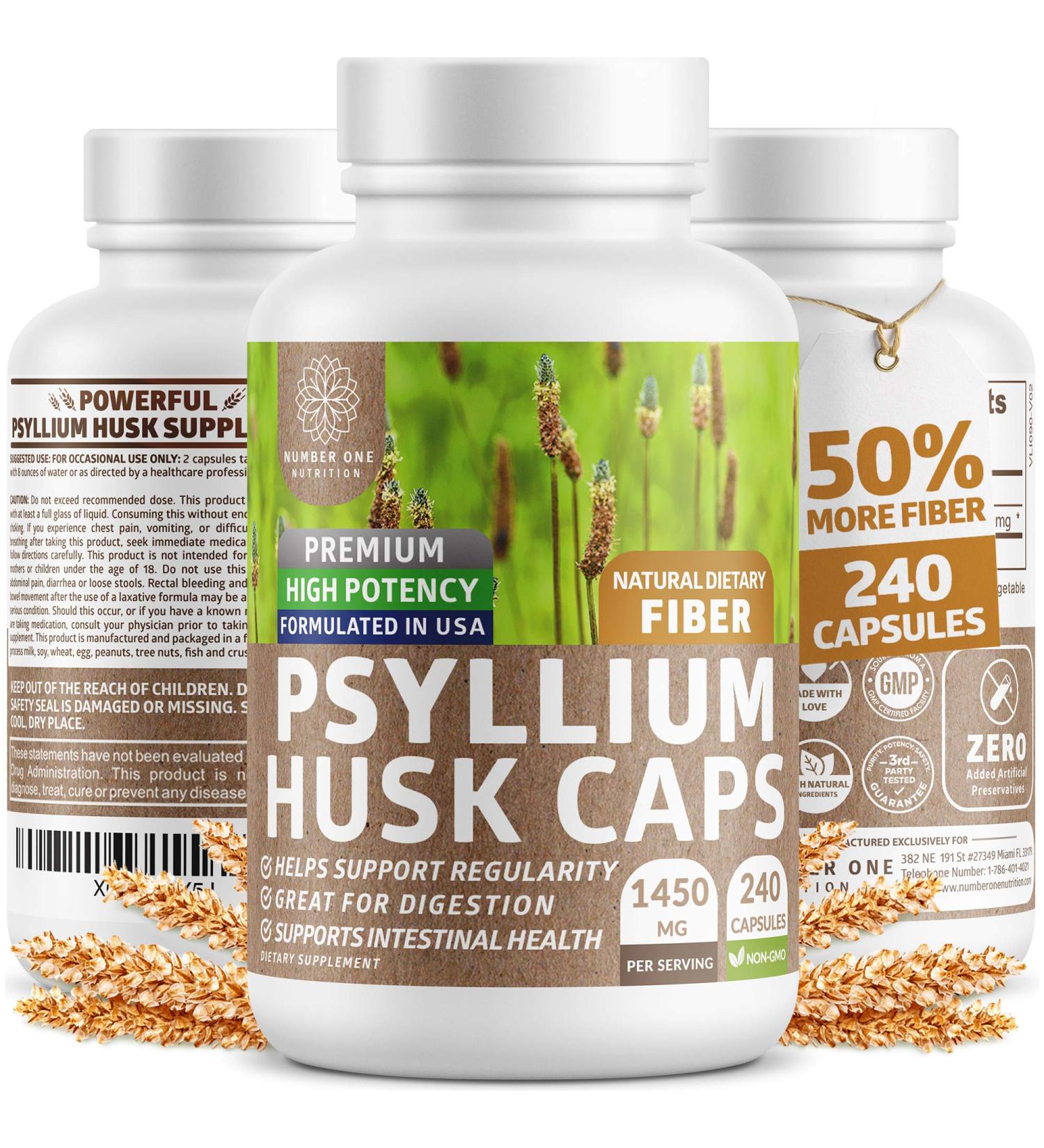 Premium Psyllium Husk Capsules - Natural Soluble Fiber Supplement for Digestive Health - 240 Caps - Buy Online on GoSupps.com