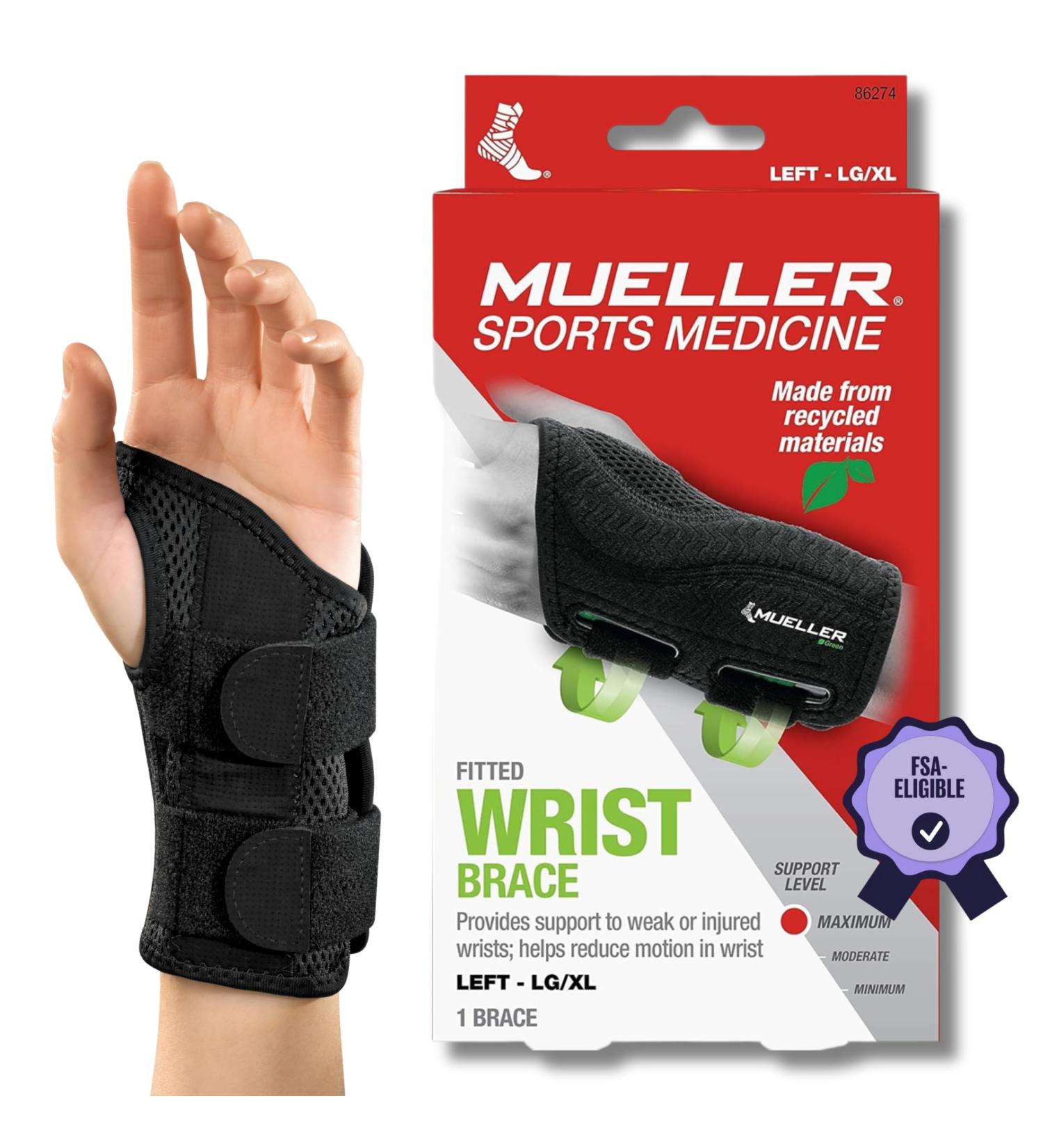 Mueller Greenline Fitted Wrist Brace - Size L/XL Left Hand - Black Wrist Support for Maximum Comfort and Stability | International Shipping Available - Buy Online on GoSupps.com