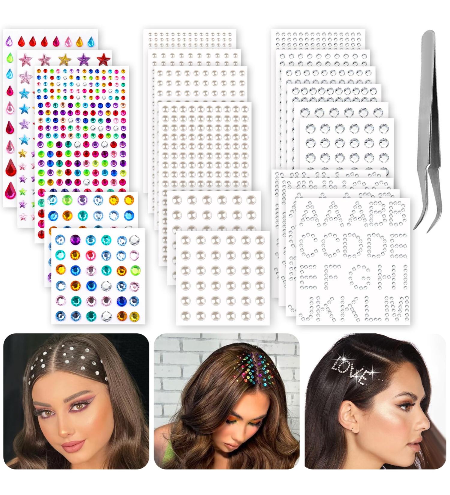 2609 Hair Gems & Jewels - Self-Adhesive Rhinestone Stickers for Crafts Face Eye Nail & Clothing | 6 Shapes 3-8mm - Buy Online on GoSupps.com