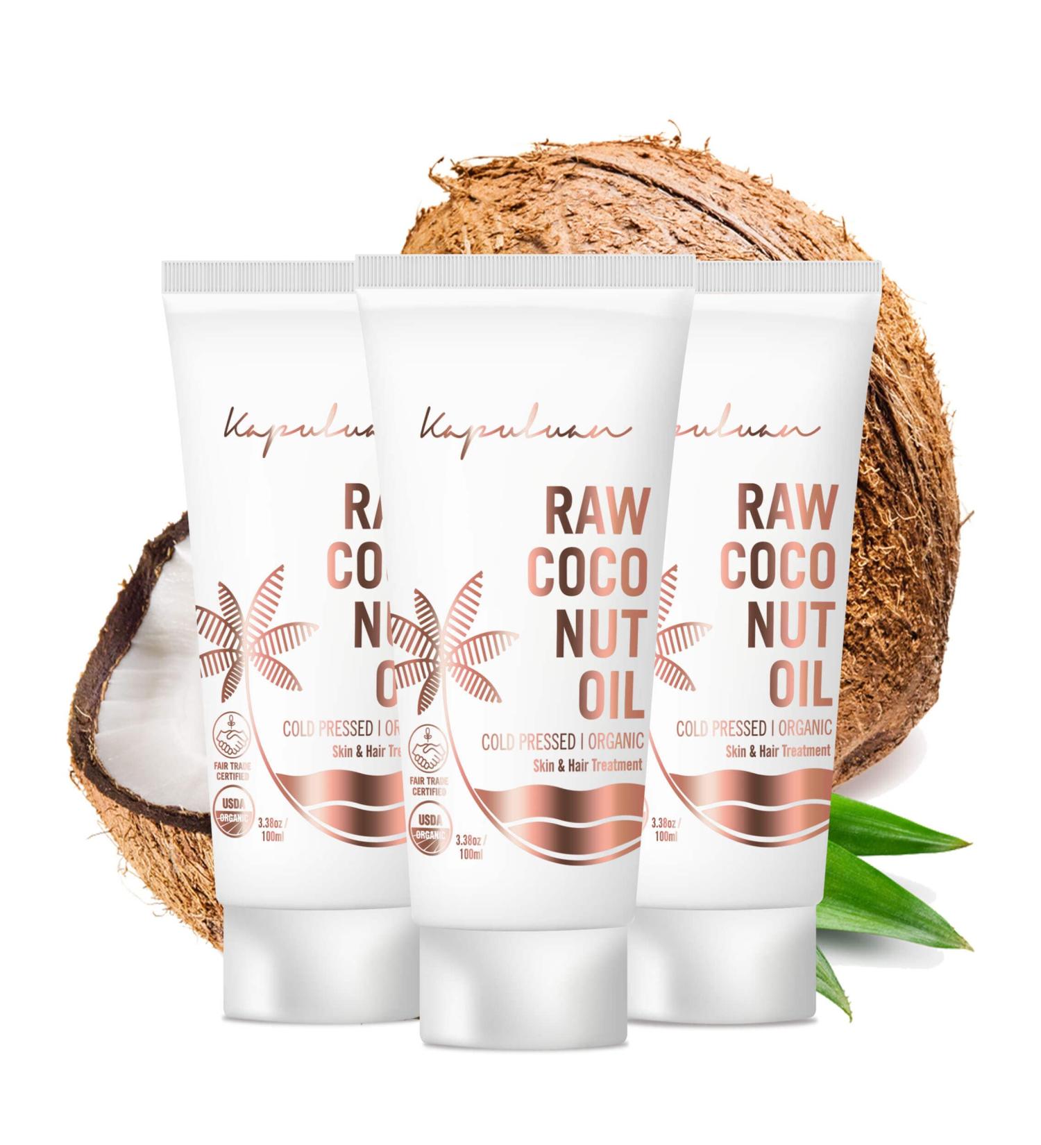 Kapuluan Organic Coconut Oil for Hair Skin - Raw Extra Virgin Cold Pressed Oil - 3 Pack 100ml - Hair Growth & Body Care - Buy Online on GoSupps.com