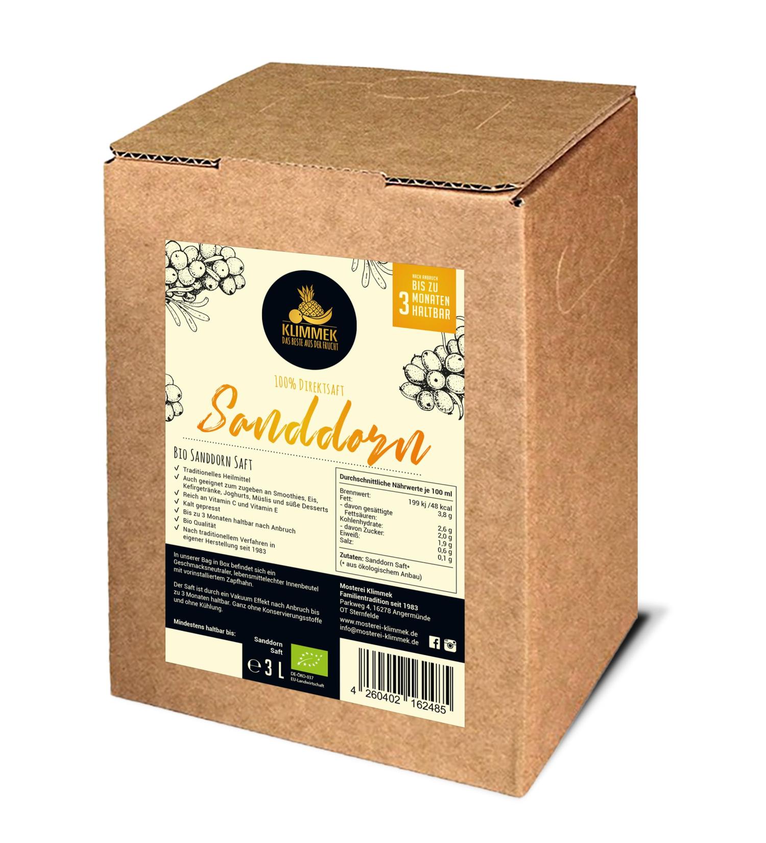 Klimmek Premium Organic Sea Buckthorn Juice 100% Natural - 3L Bag-in-Box Vegan - Direct Juice from Mecklenburg Vorpommern - Buy Online on GoSupps.com