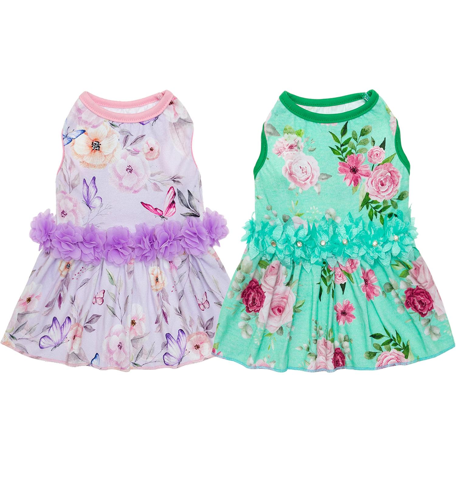 CUSOZWO Small Dog Clothes - 2 Pack Flower Dog Dress for Small Dogs and Cats - Elegant Spring Princess Skirt Outfit (M) - Buy Online on GoSupps.com