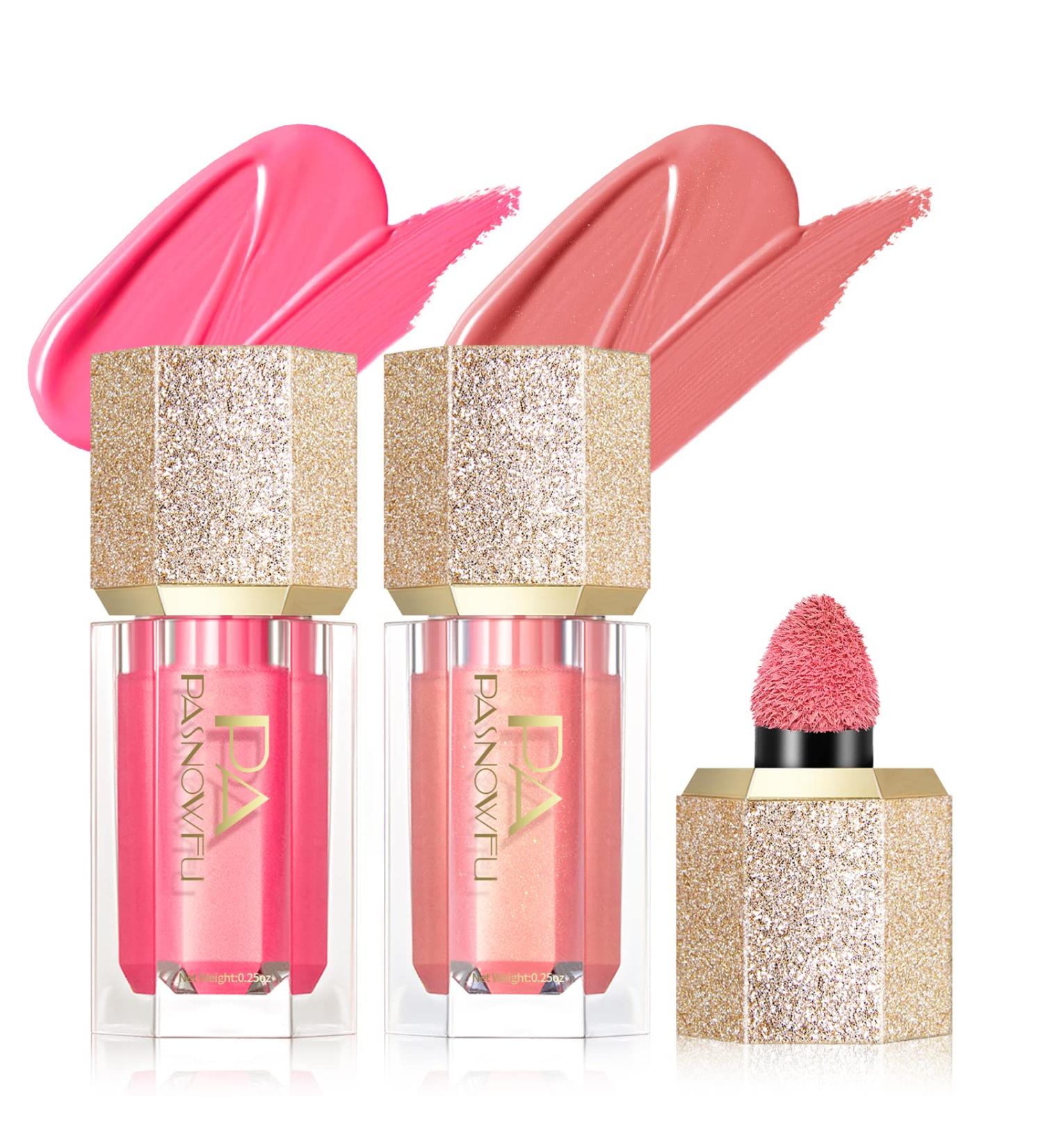 PASNOWFU 2 Colors Liquid Blush: Long-Lasting 3-In-1 Cream Blush for Cheeks & Lips - Foggy Pink+Peach - Buy Online on GoSupps.com
