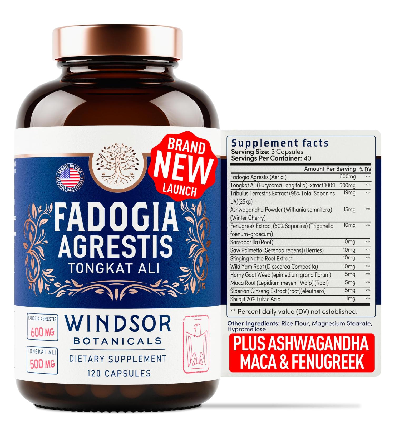 Fadogia Agrestis & Tongkat Ali Supplement - 600mg Fadogia 500mg Longjack for Men | Energy Stamina & Vitality - 120 Capsules - Buy Online on GoSupps.com