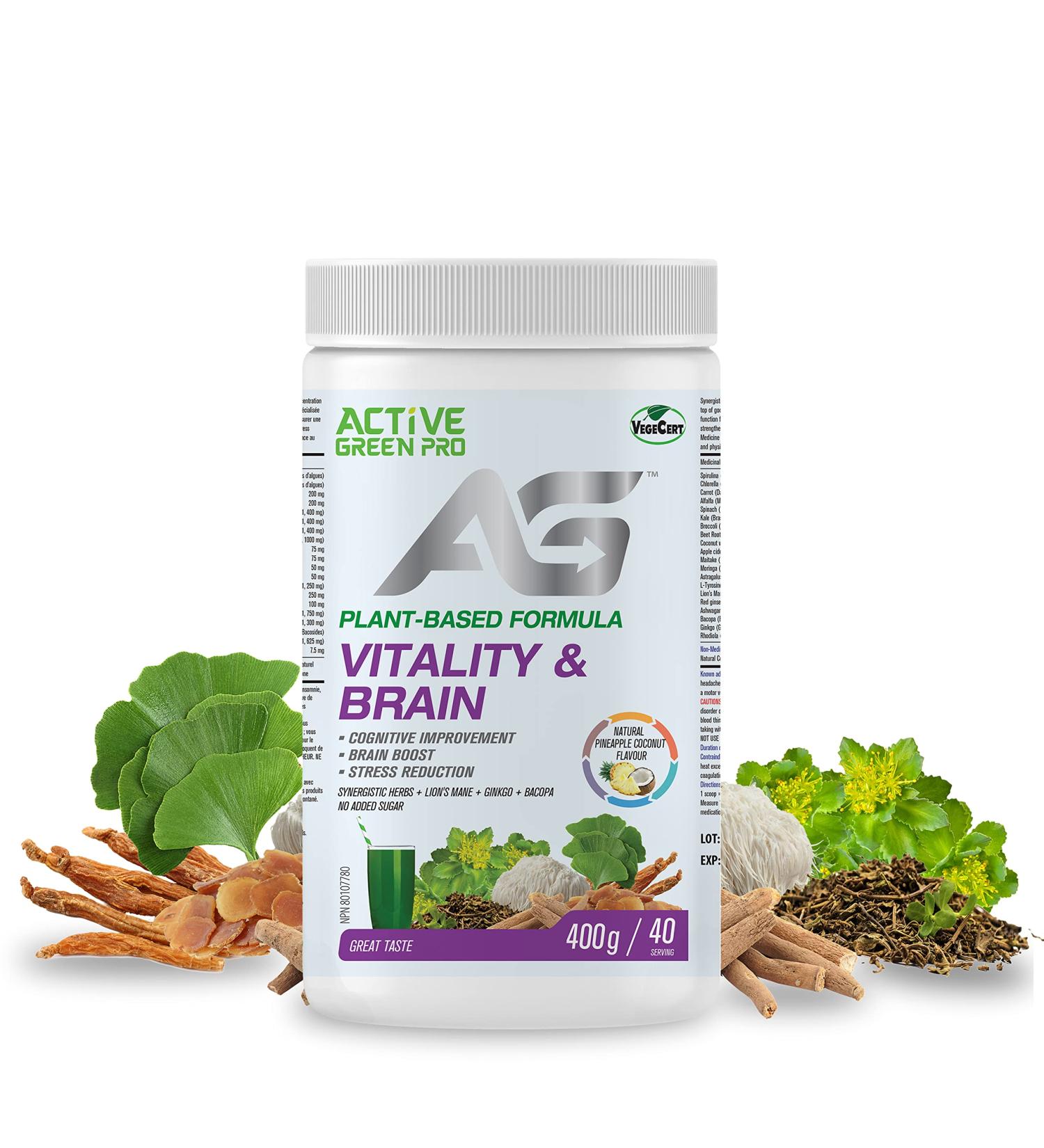 Active Green Pro - Vitality & Brain Powder Blend of Synergistic Herbs Lion's Mane Ginkgo and Vegetables Plant-Based Formula No Fillers No Sugar Added - 40 Servings - Buy Online on GoSupps.com