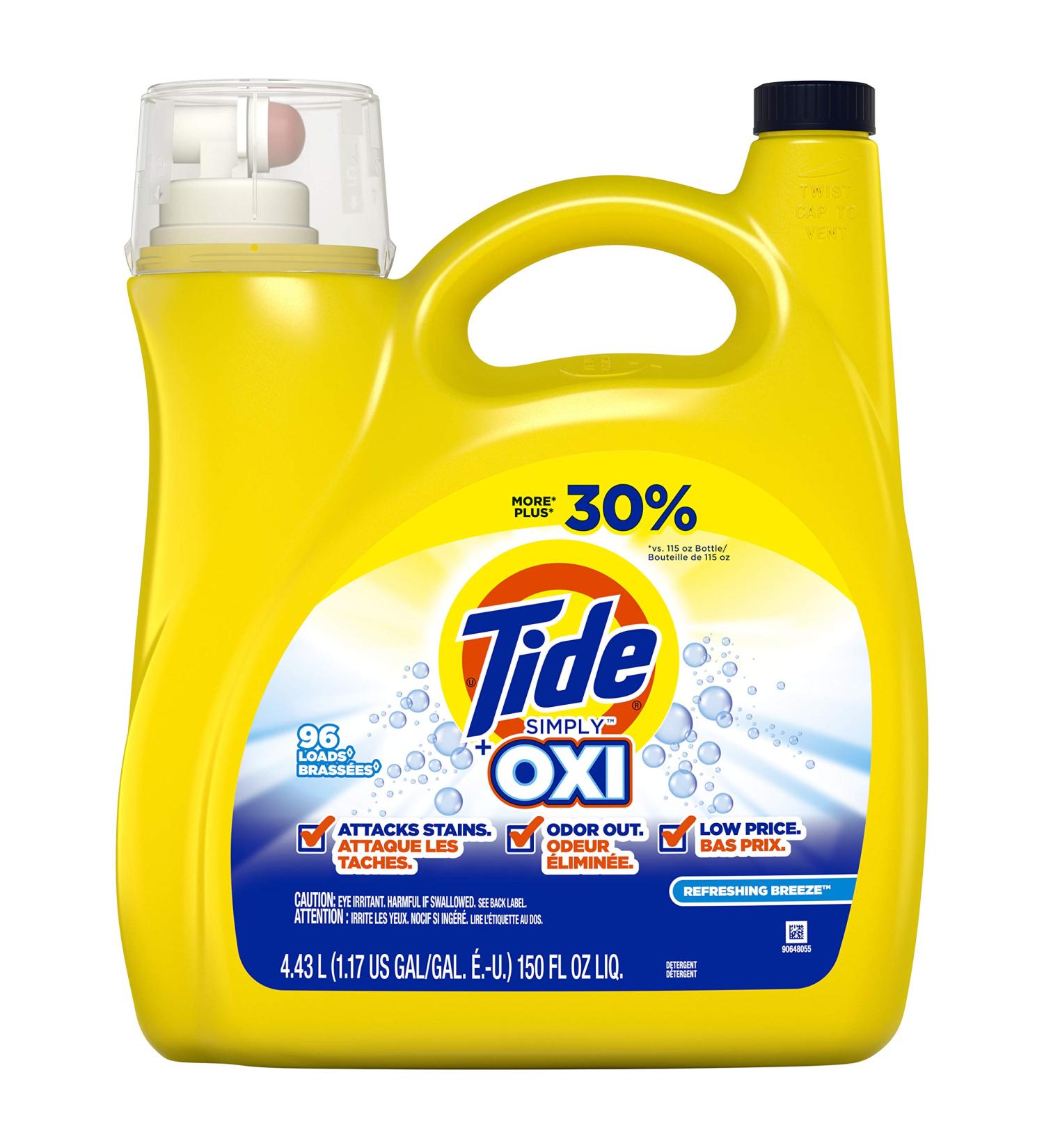 Tide Simply Oxi Liquid Laundry Detergent, Refreshing Breeze - 150 fl oz (96 Loads) - Buy Online on GoSupps.com