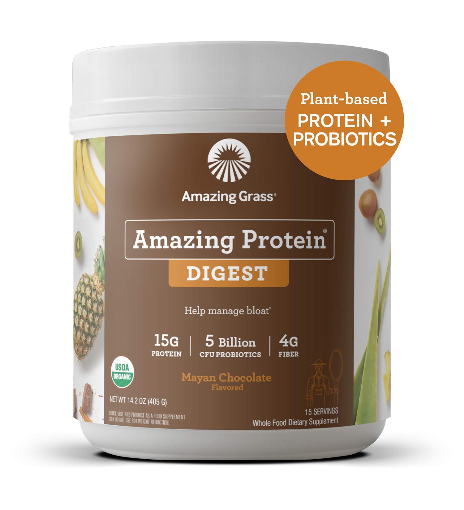 Amazing Grass Protein Digest Mayan Chocolate 14.2 oz - 5 Billion CFU - Vegan Superfood - Buy Online on GoSupps.com