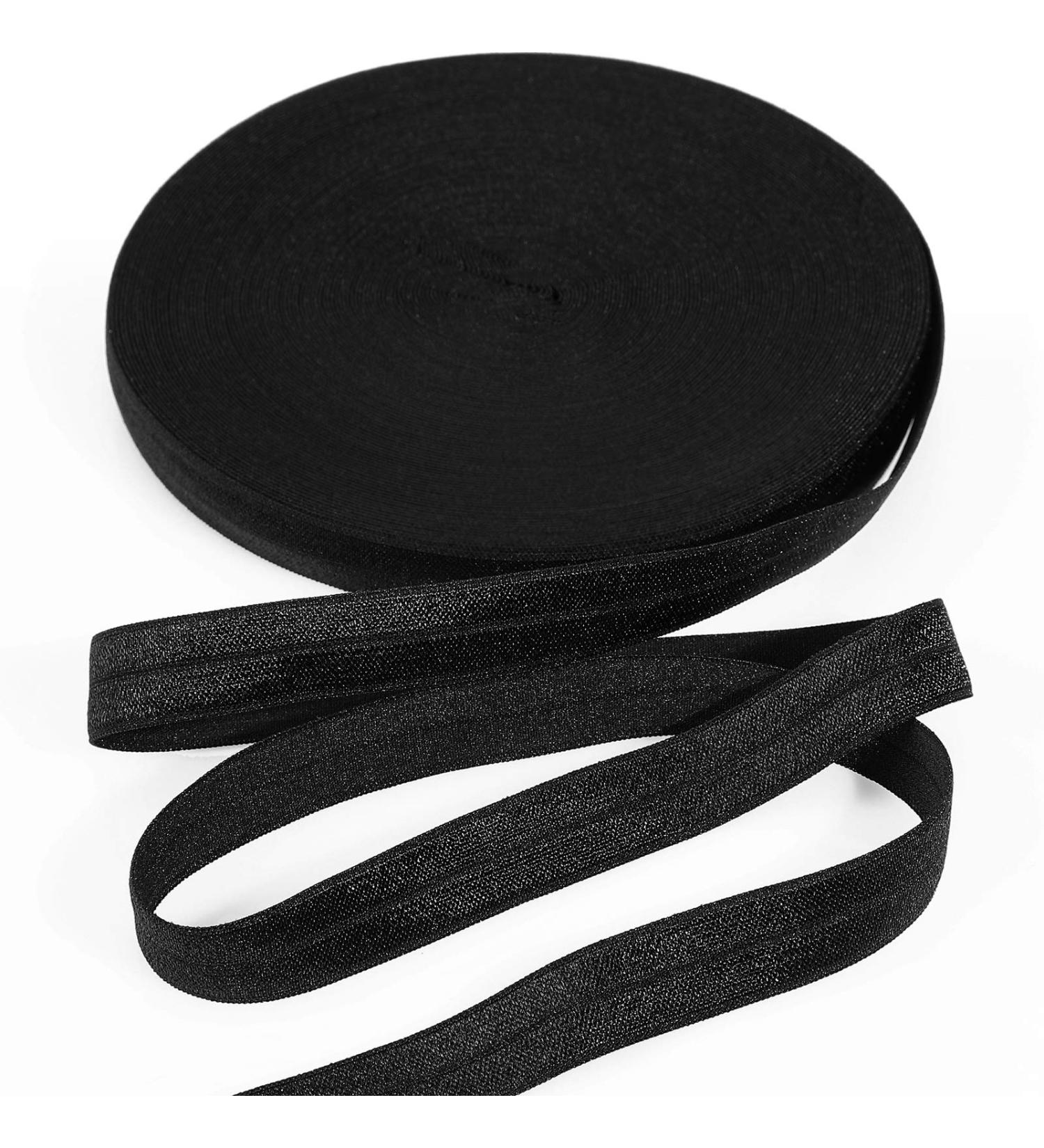 Black Wide Elastic Ribbon Band - 5/8 Inch x 25 Yard | Fold Over Stretch Trim for Hair Ties, Headbands, Bows - DIY Craft Sewing Ribbon - Buy Online on GoSupps.com
