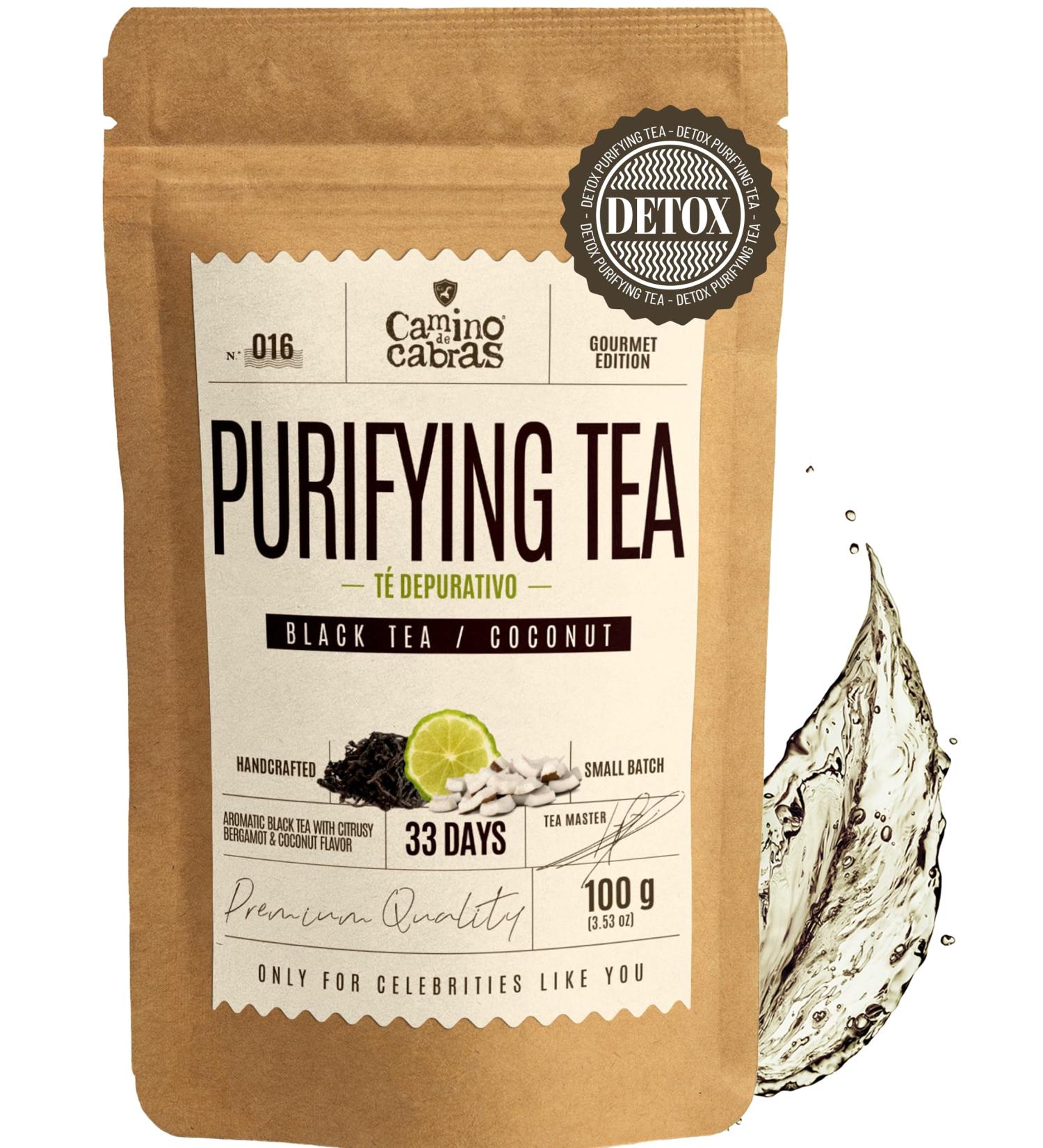  CAMINO DE CABRAS PREMIUM DETOX TEA - Exclusive Earl Grey with Ceylon & Assam Black Tea Bergamot Coconut Lemon Pomegranate Calendula & Blue Flowers - Wellness Herbal Tea 100g - Buy Online on GoSupps.com