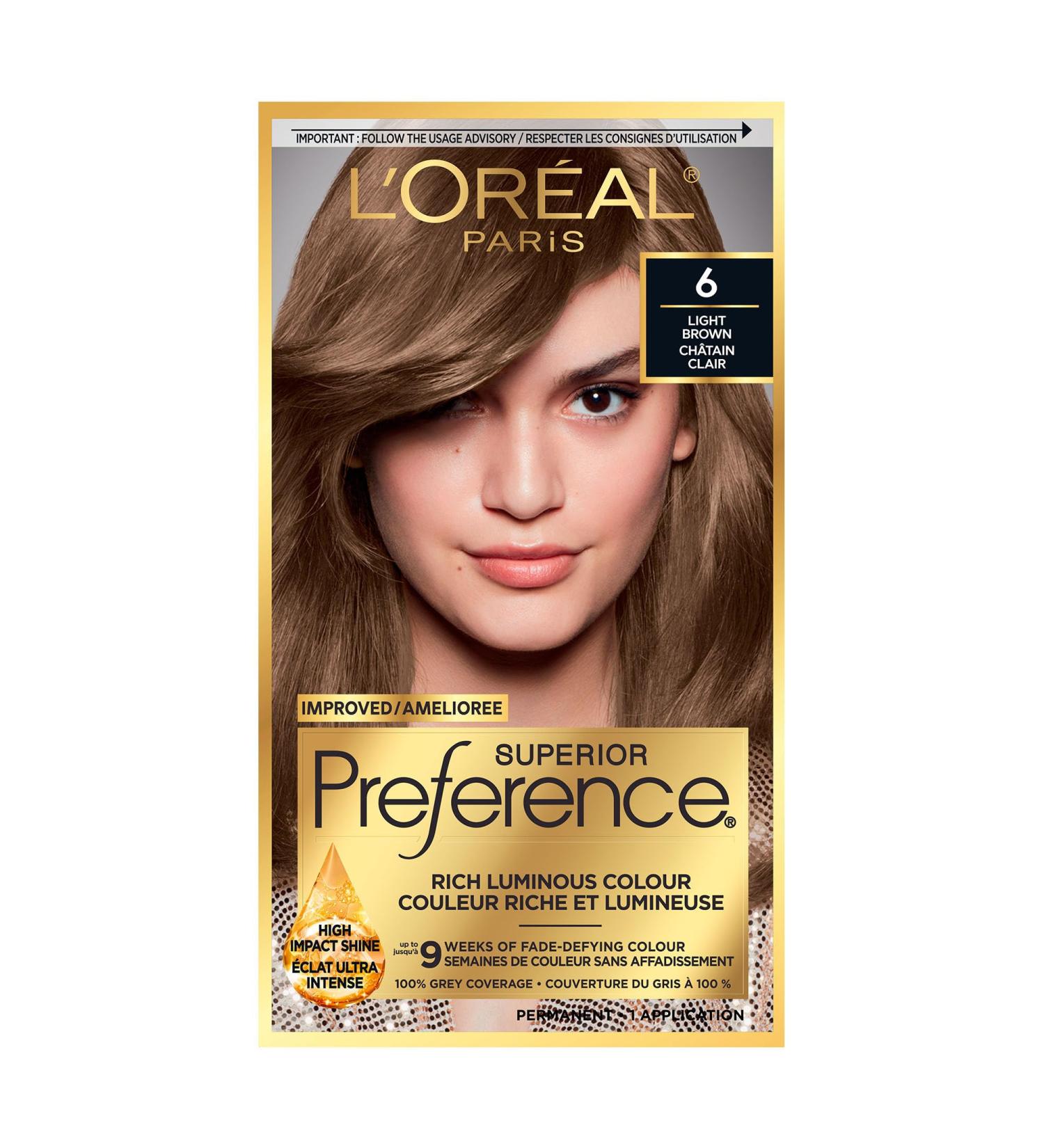 L'Oreal Paris Superior Preference Hair Dye Hair Color for Women 6 Light Brown Hair Dye Permanent Hair Color 100% Grey Coverage 9 weeks of Luminous Fade-Defying 1 Hair Dye Kit (Packaging May Vary) 1 Count ( Pack Of 1 ) Light Brown - Buy Online on GoSupps.com