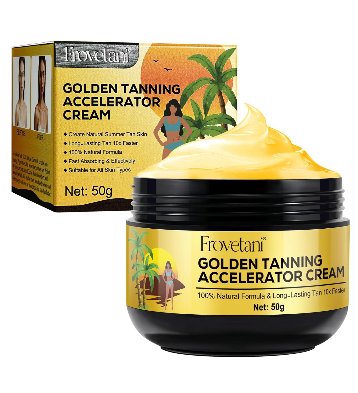 Tanning Accelerator Cream 50g Long Lasting Sunbed Cream Effective in Sun-Beds & Outdoor Sun Rapid Tanning Cream Achieve a Natural Tan with Natural Ingredients - Buy Online on GoSupps.com