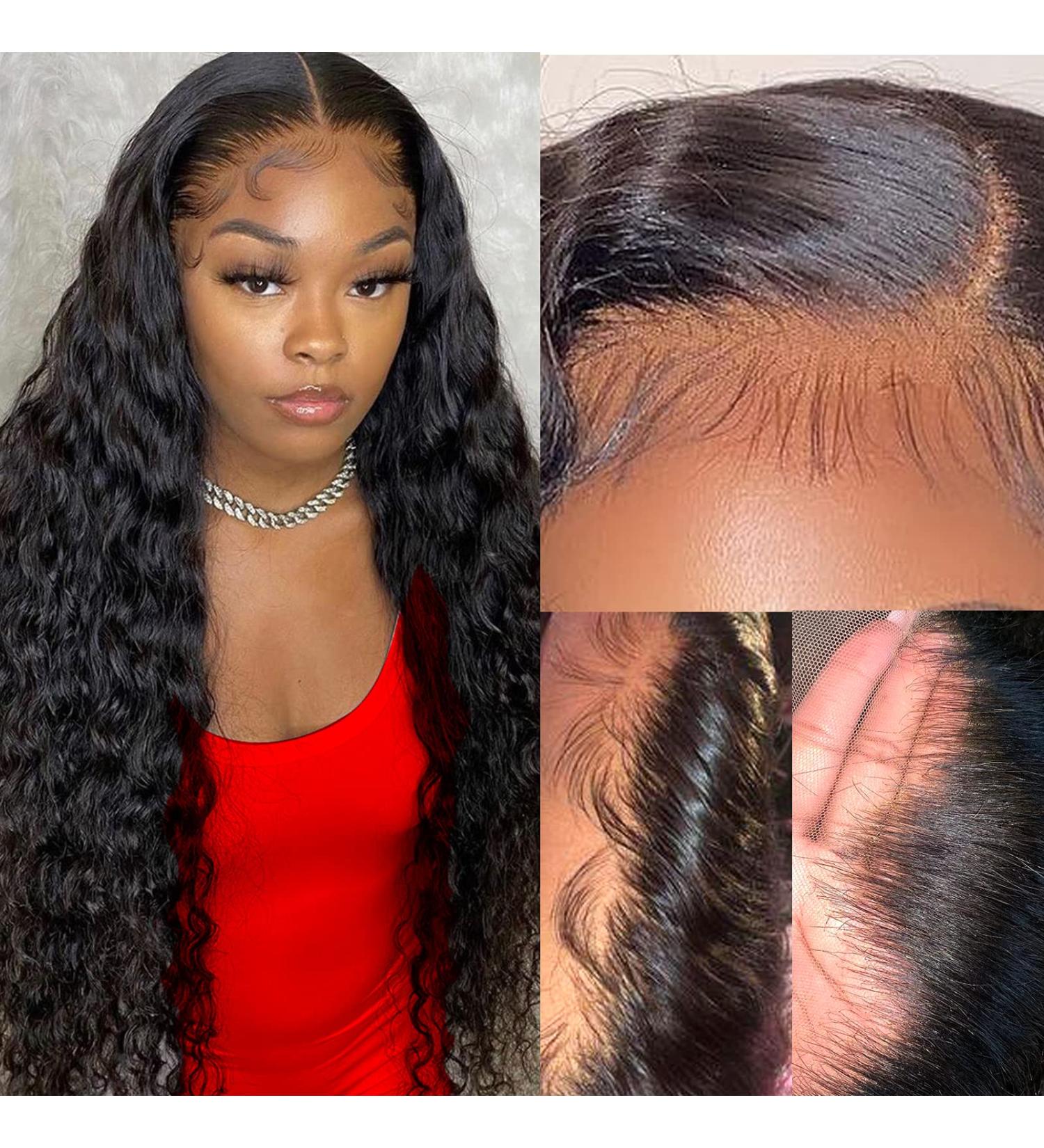 Lace Front Human Hair Wig 20 Deep Wave Pre Plucked Brazilian Virgin Hair - 150% Density | Natural Black Women's Wavy Frontal Wig - Buy Online on GoSupps.com