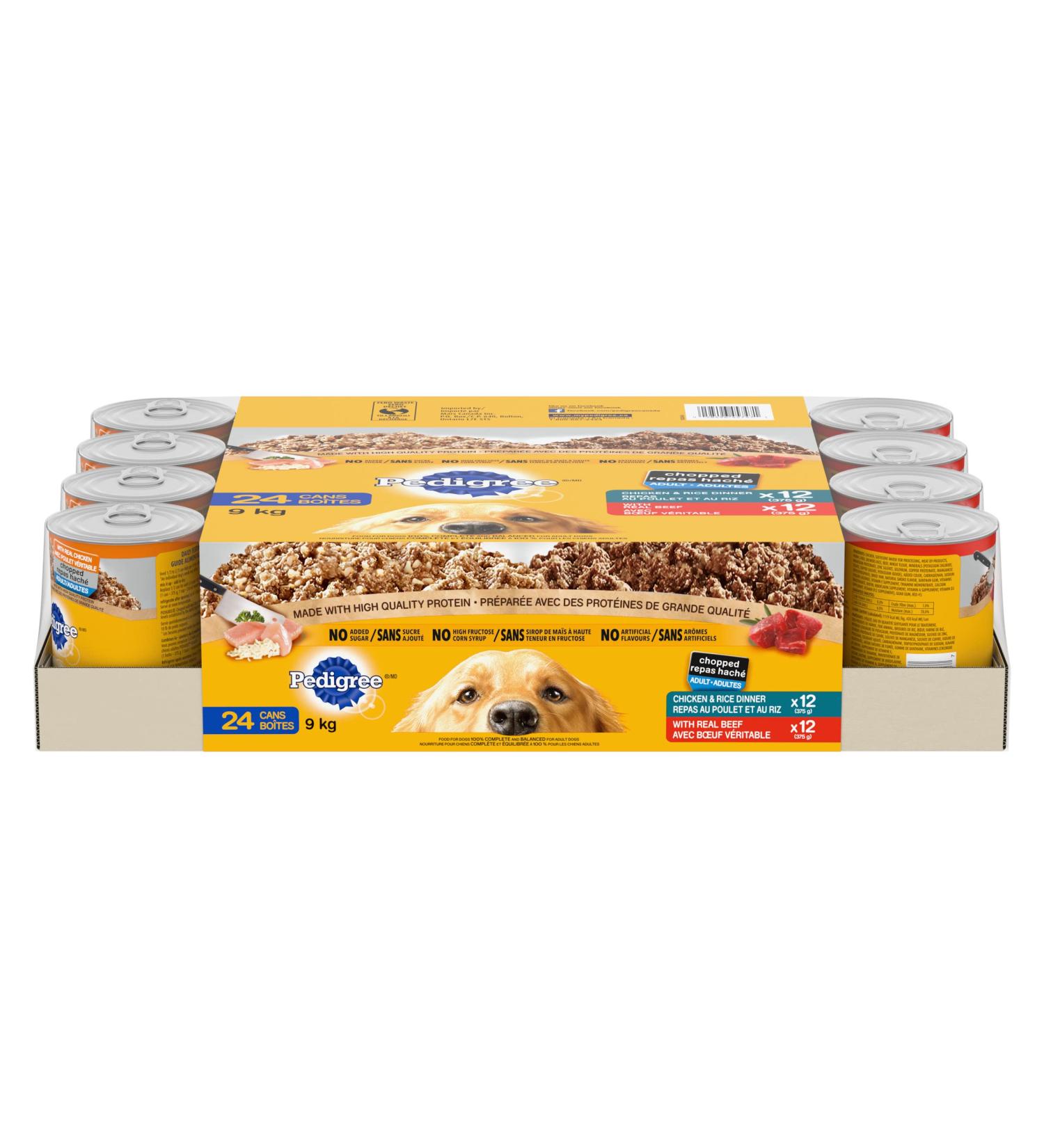 PEDIGREE Chopped Adult Wet Dog Food Chicken & Rice and Beef Variety Pack 24x375g Cans Chicken & Rice and Beef 375 g (Pack of 24) - Buy Online on GoSupps.com