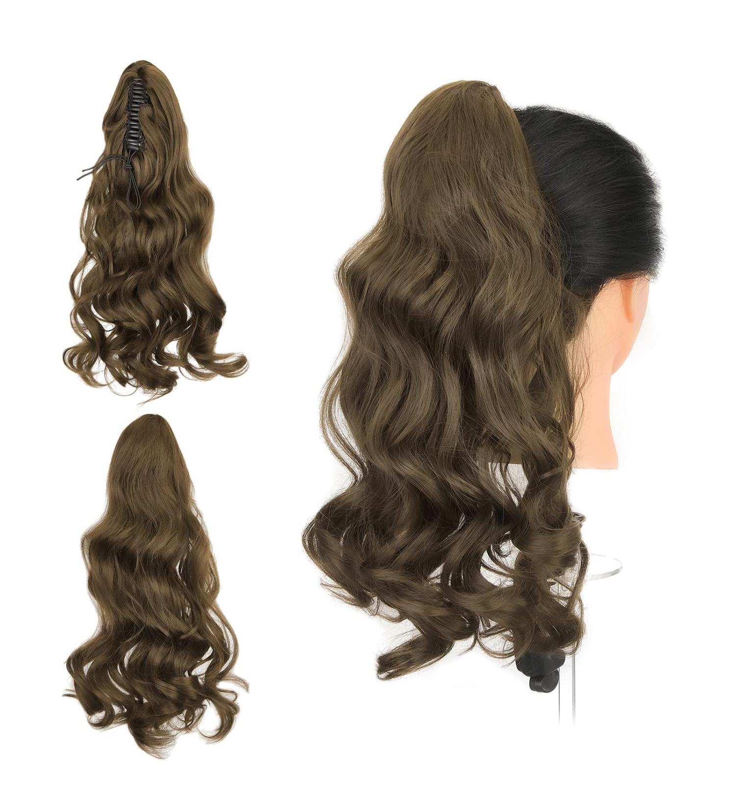 Gairyan 45cm Chestnut Brown Ponytail Extensions - Clip-In Curly & Wavy Synthetic Hair for Women - Buy Online on GoSupps.com