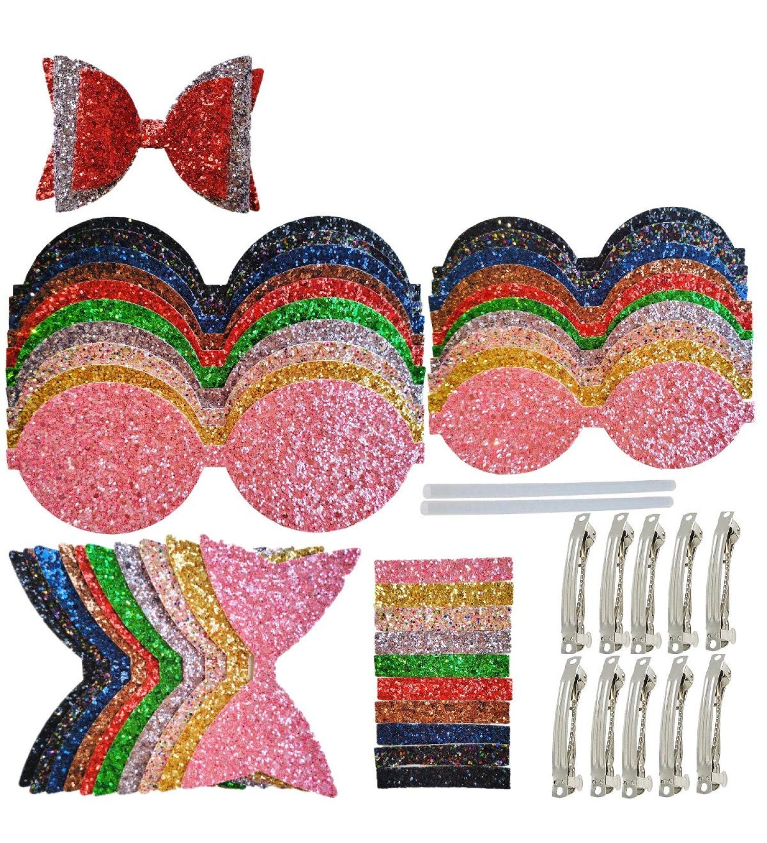 AOUXSEEM Faux Leather Hair Bows DIY Kit | Pre Cut Pieces, Hair Clips Included | Large Size 10 Set | Create Fashionable Hair Accessories for Girls and Women - Buy Online on GoSupps.com