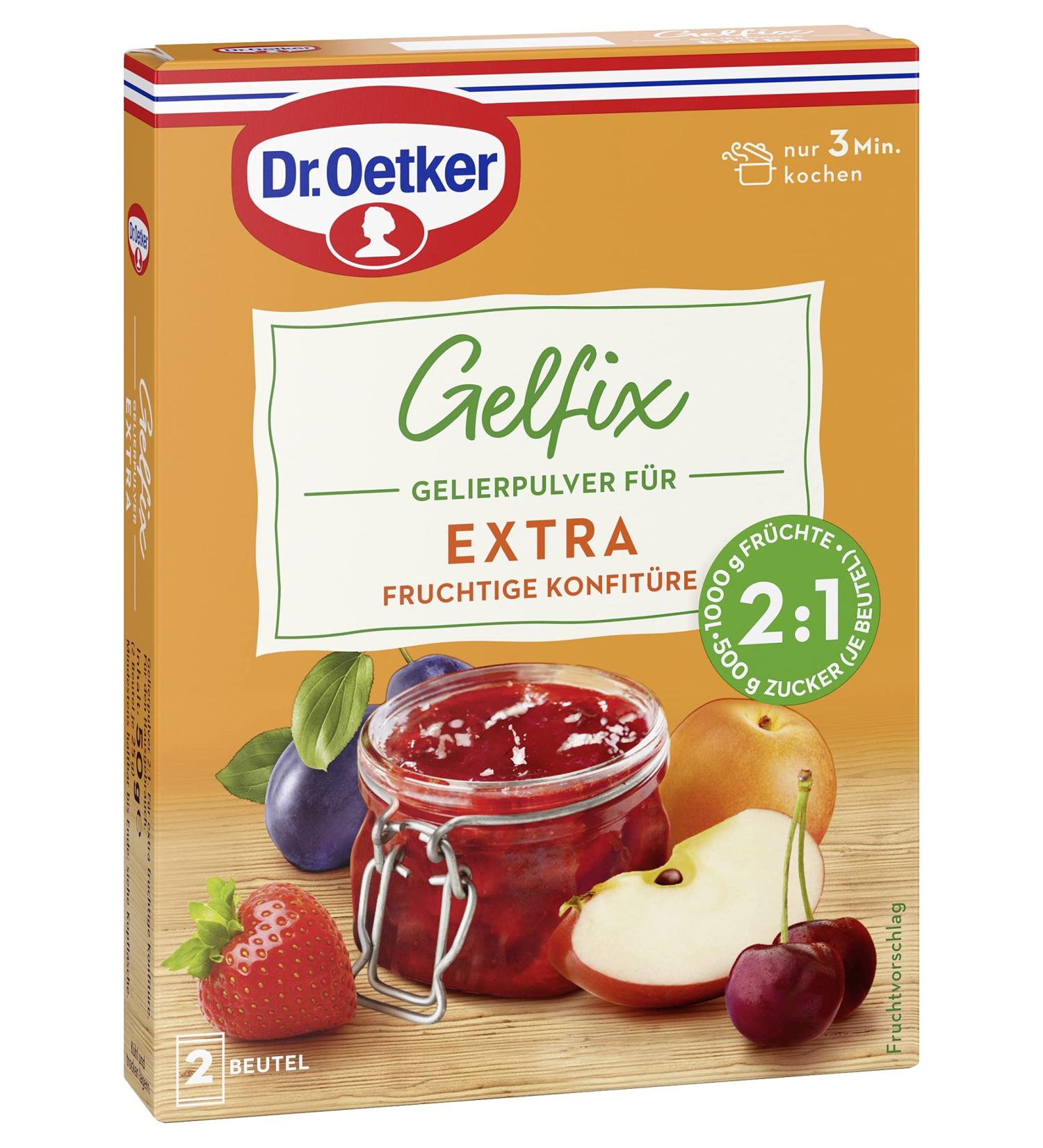 Dr.Oetker Gelfix Extra 2:1 - 16 Pack (16x50g) | Vegan Gelling Powder for Fruity Jams & Jellies | Ideal for Homemade Preserves - Buy Online on GoSupps.com