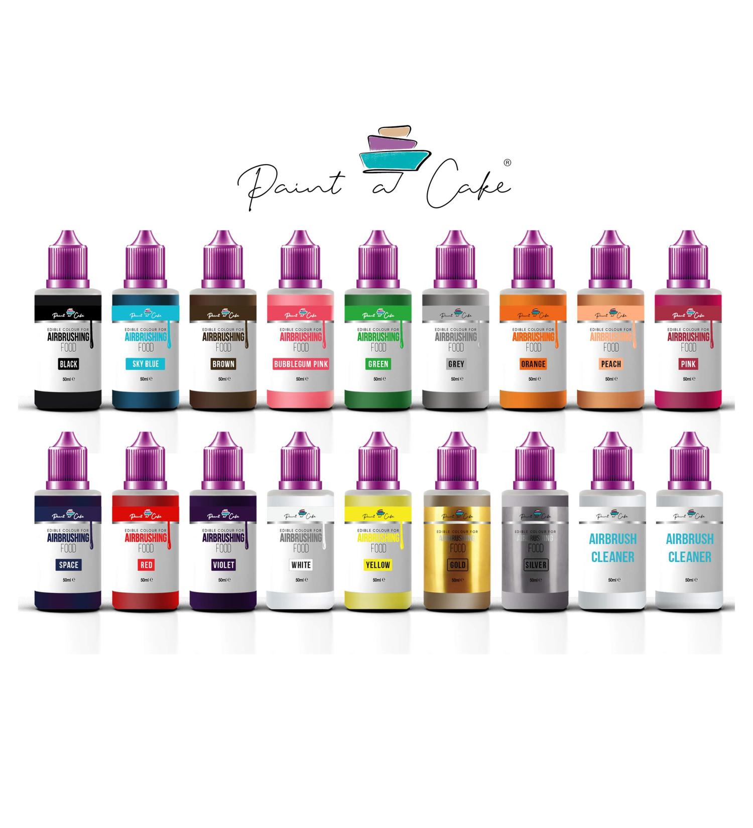 Paint a Cake Airbrush Colours for Cake Decorating Set of 16. Can be Used on Sugar Paste Fondant Chocolate. Ethanol Based Liquid Food Colors for Airbrushing Cakes + 2x50ml Cleaner UK - Buy Online on GoSupps.com