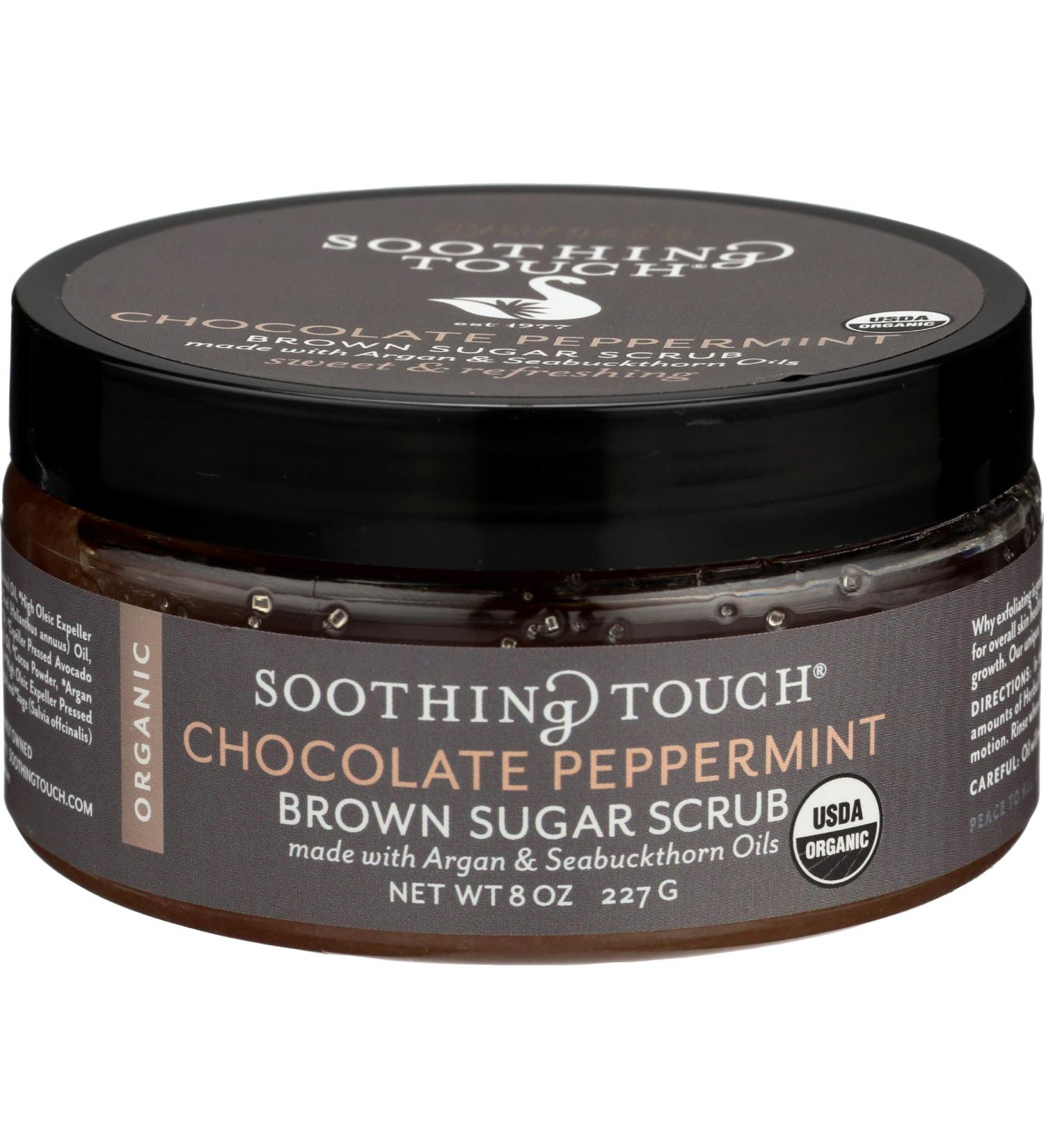 Soothing Touch Organic Herbal Brown Sugar Scrub - Chocolate Peppermint 8 Oz | Natural Exfoliant for Glowing Skin - Worldwide Shipping - Buy Online on GoSupps.com