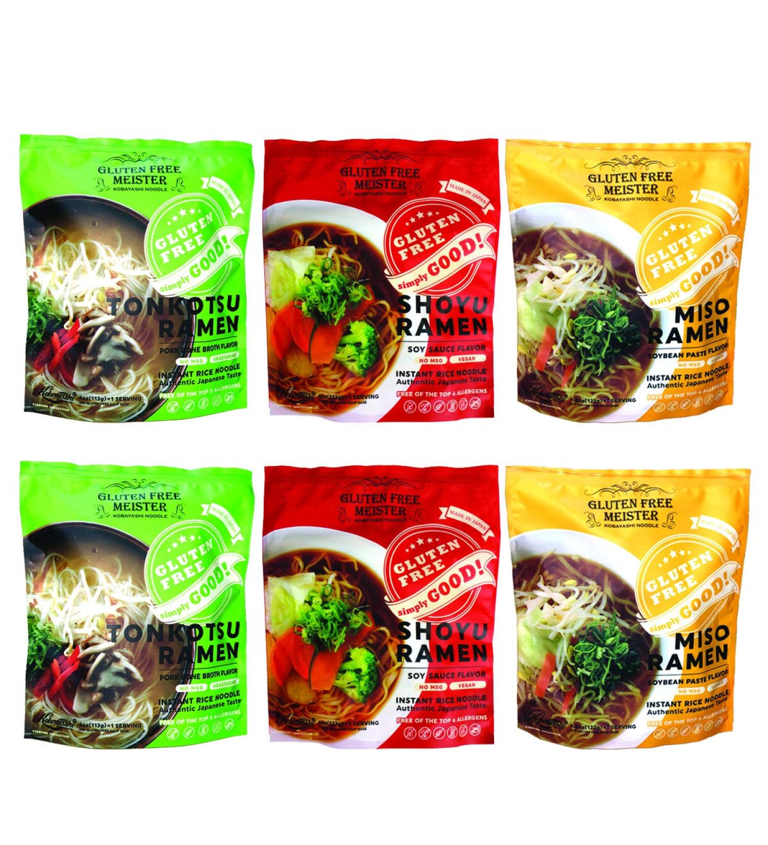 Gluten Free Meister Japanese Ramen Variety Pack - Tonkotsu, Shoyu, Miso (6pk) - Vegan/Vegetarian Options - Buy Online on GoSupps.com