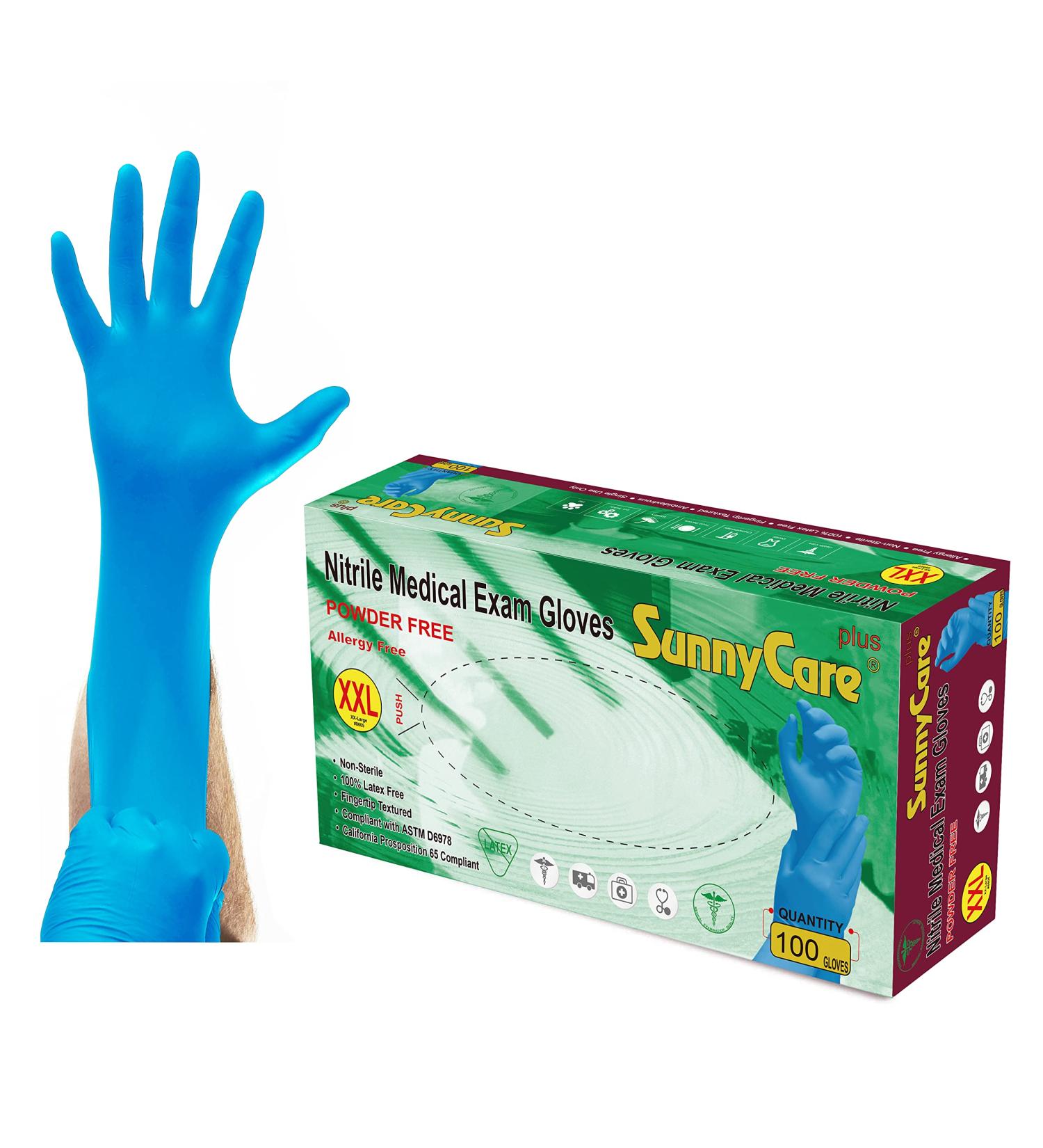 100Pcs 8605 SunnyCare 5.0mil Blue Nitrile Medical Exam Gloves Chemo-Rated Powder Free ( Vinyl Latex Free) Size: XX-Large