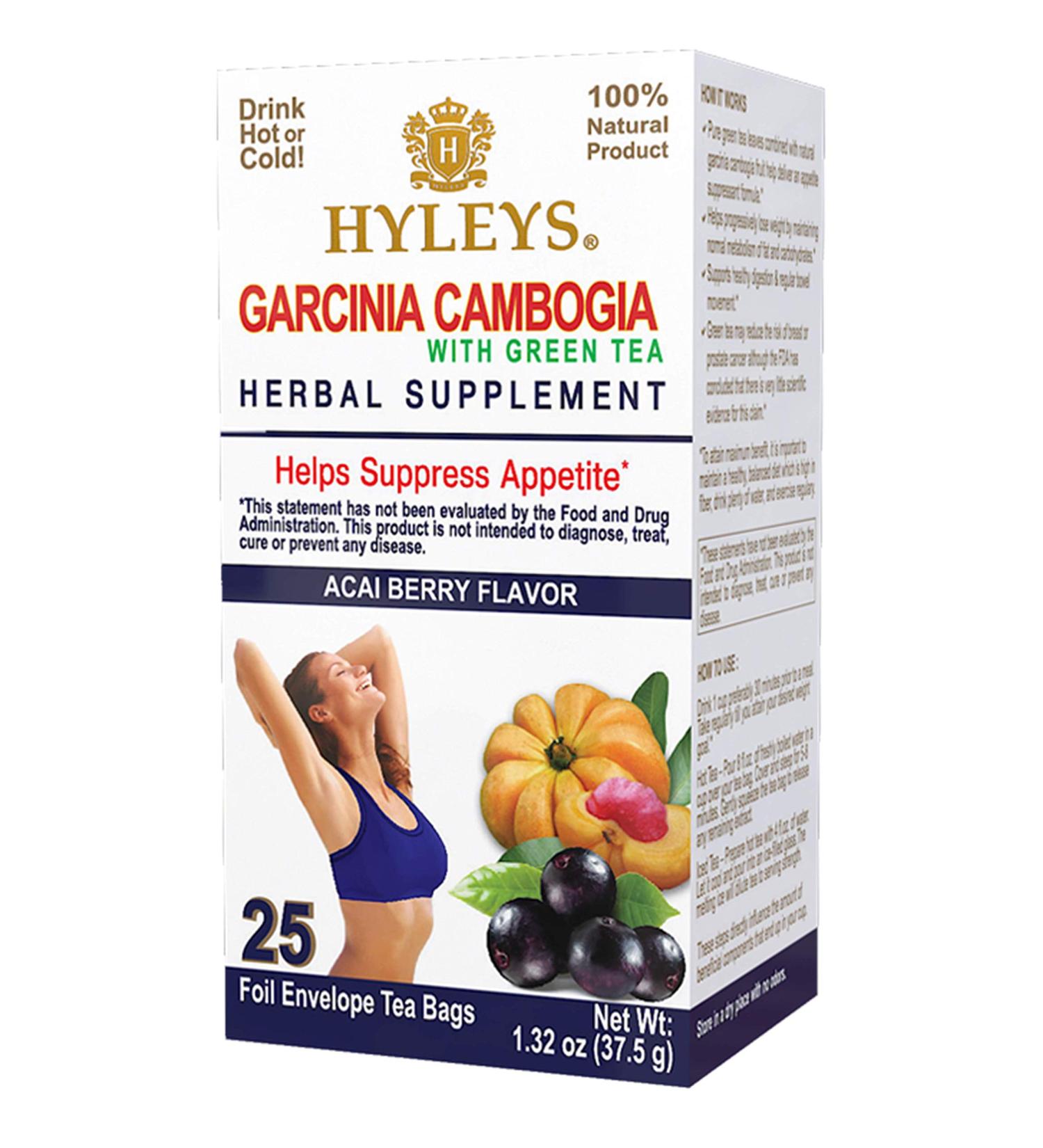 Hyleys Garcinia Cambogia Green Tea with Acai Berry - 25 Tea Bags (1.32 oz) | Boost Metabolism & Weight Loss - Buy Online on GoSupps.com