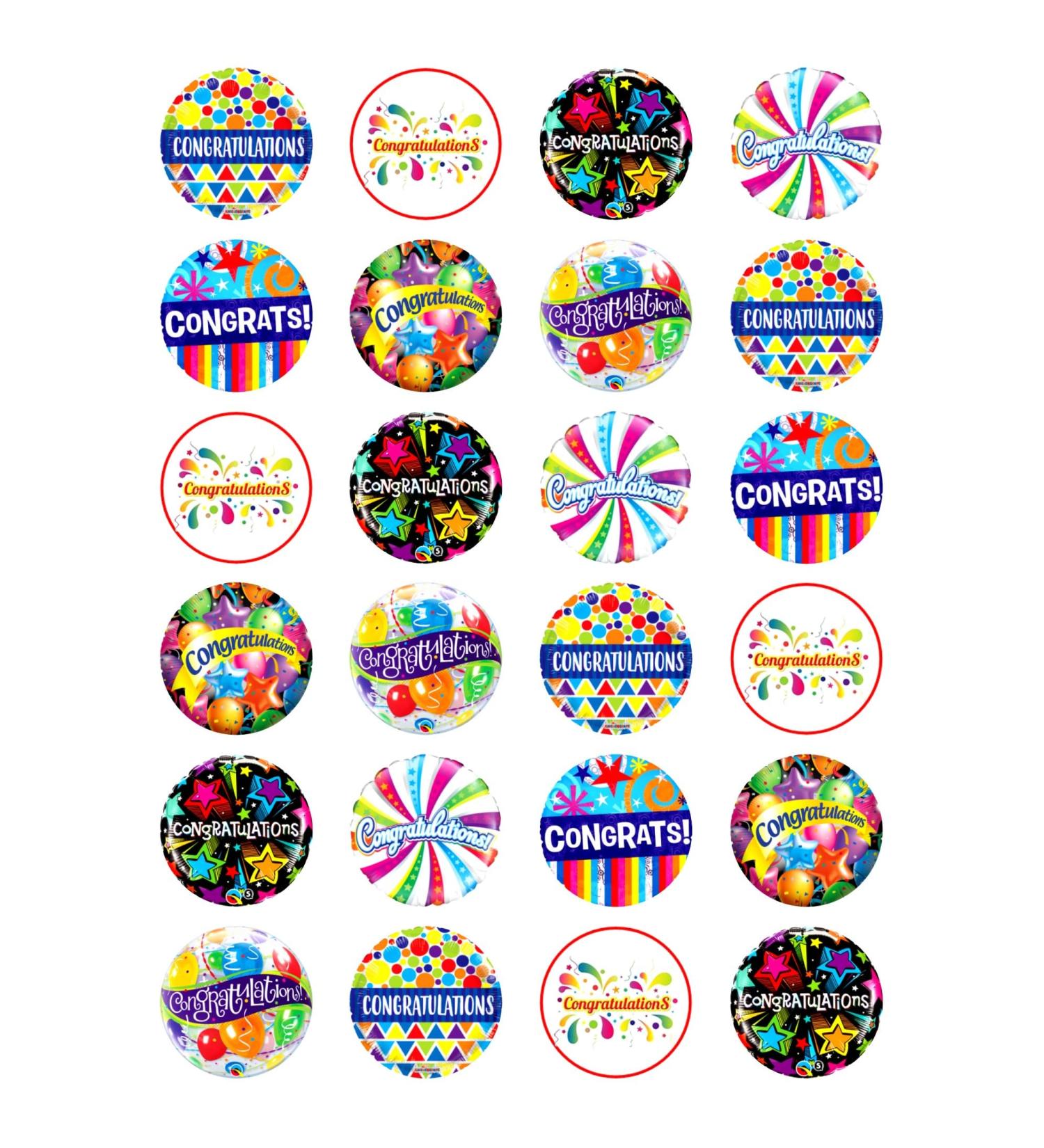 24 x Congratulations Mix Edible Wafer Cupcake Toppers Cake Party Decorations