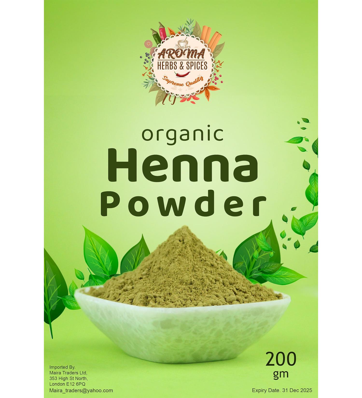 Aroma's Finest Organic Henna Powder (200g/7.05oz) - 100% Pure & Natural | Ammonia-Free Hair Dye for Hair Colour & Body Art - Buy Online on GoSupps.com