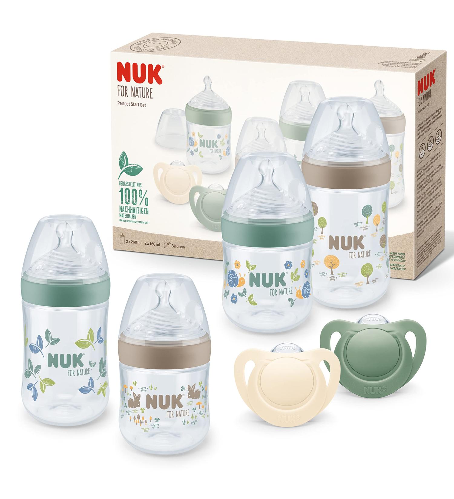 Nuk for Nature Perfect Start Set - 4 Temperature Control Bottles (150ml & 260ml) & 2 Pacifiers (0-6 Months) - Multi-Colored | International Shipping - Buy Online on GoSupps.com