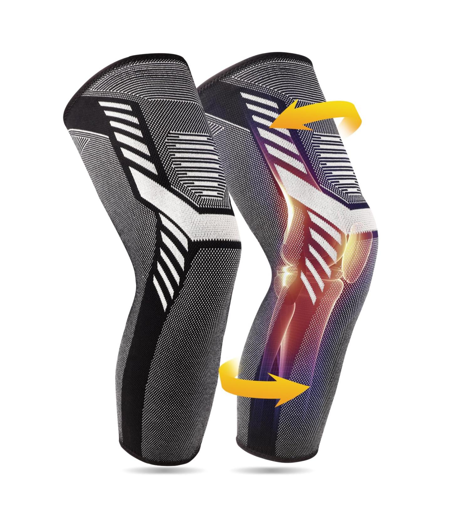 Full Leg Compression Sleeve - 4 Pair Long Knee Braces for Men & Women | Non-Slip Silicone Knee Support for Sports & Running | XX-Large Black - Buy Online on GoSupps.com