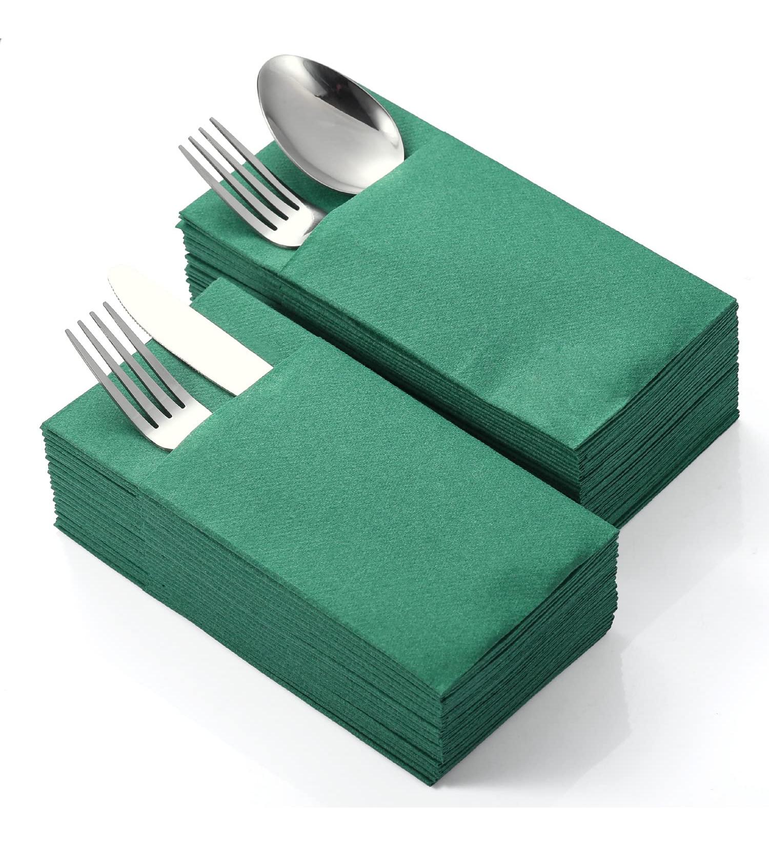 LEKOCH 50 PCs Green Cutlery Napkins - Premium Quality Air Laid Fabric 40x37 cm - Ideal for Weddings & Events - Buy Online on GoSupps.com