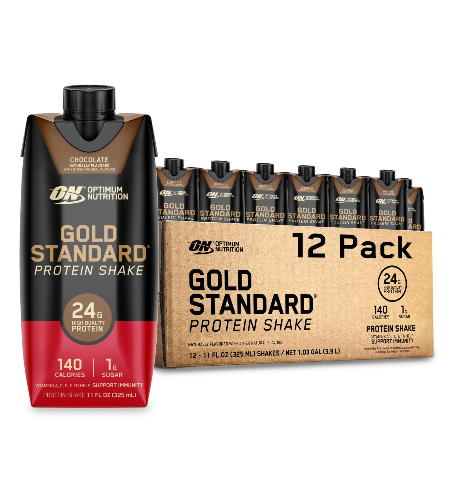 Optimum Nutrition Gold Standard Protein Shake  24g Protein  Ready to Drink Protein Shake  Gluten Free  Vitamin C for Immune Support  Chocolate  11 Fl Oz  12 Count Shake - Chocolate - Buy Online on GoSupps.com