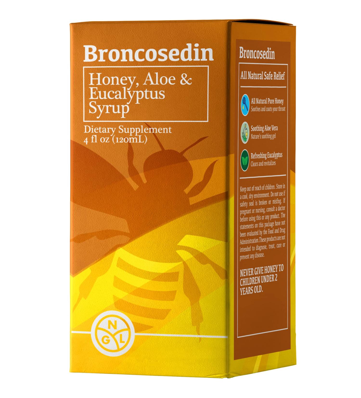 Broncosedin Bronchial Syrup Honey-Aloe-Eucalyptus | 4 fl Oz | Made in USA
