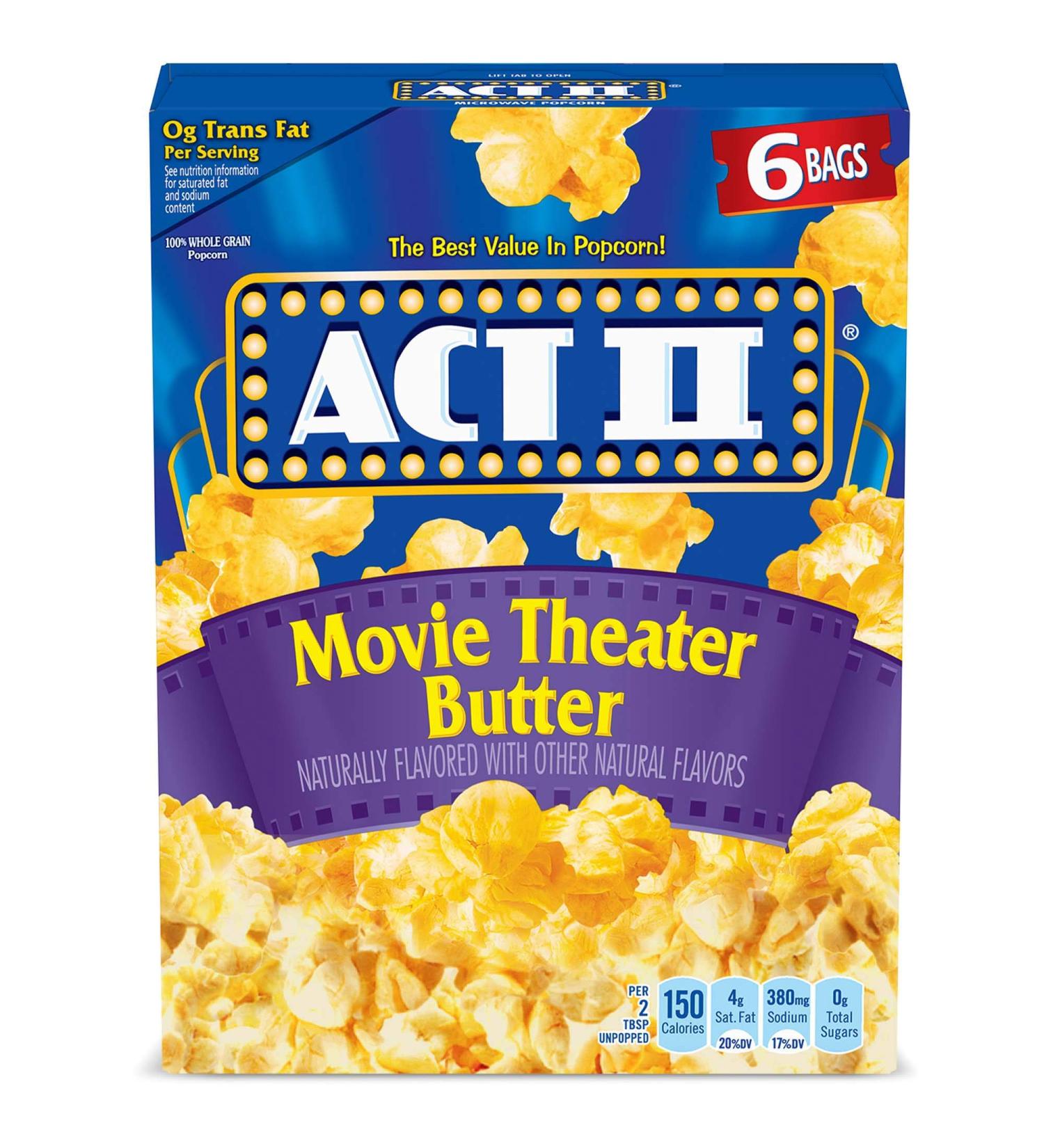 Act II Movie Theater Butter Popcorn 6-Pack | 2.75 oz Bags - Perfect for Movie Nights! - Buy Online on GoSupps.com