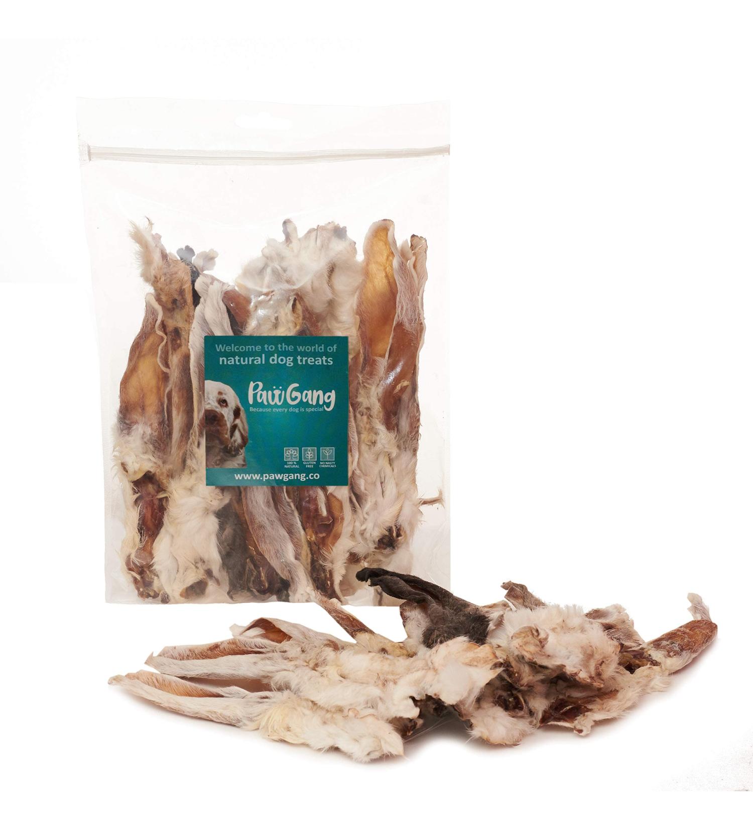 PawGang Rabbit Ears with Fur 200g - 100% Natural EU Sourced Dog Treats - Tasty & Healthy Chews for Dogs of All Sizes - Grain-Free & Hypoallergenic - Buy Online on GoSupps.com