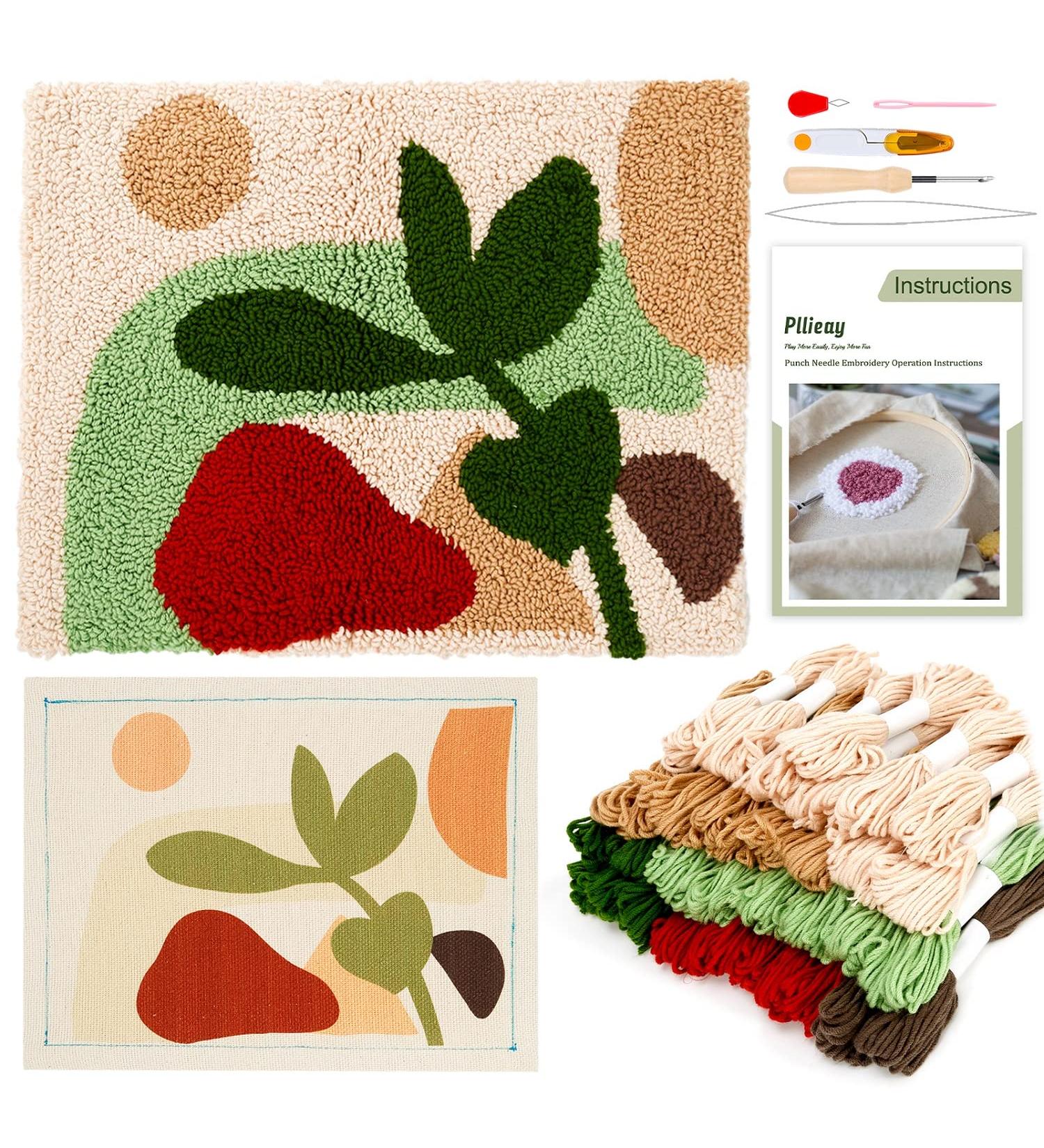 Pllieay Punch Needle Rug Kit - Square Carpet with Wood Frame, Plants Pattern, Yarns & Tools for Adult Beginners - Buy Online on GoSupps.com