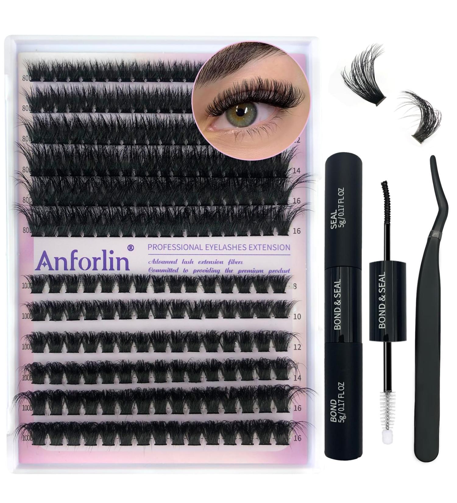 Anforlin Fluffy Lash Extension Kit - 210PCS 80D+100D Individual Eyelashes for DIY Beginners - Includes Lash Bond Seal & Tweezers - 8-16mm Lashes - Buy Online on GoSupps.com