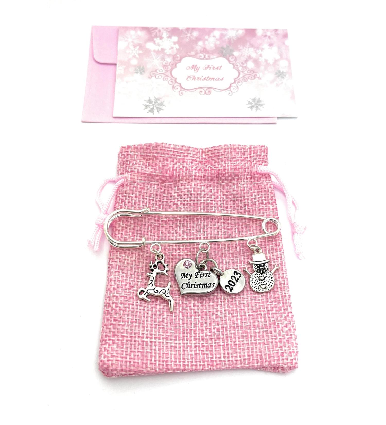 Baby Girl My First Christmas 2023 Keepsake Charms - Reindeer and Snowman with Pink Gift Bag and Card - Buy Online on GoSupps.com