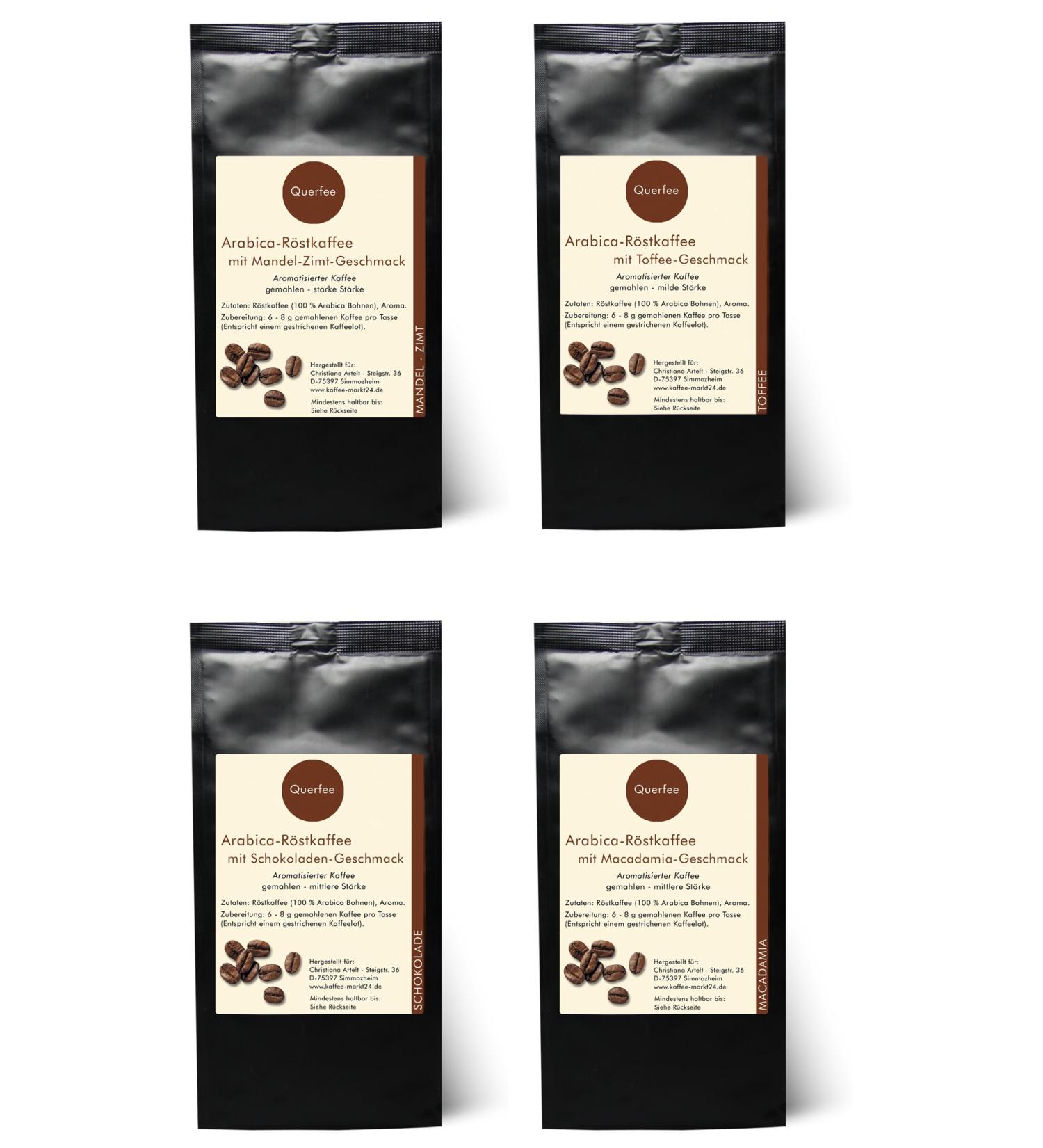 4 x Gourmet Coffee Gift Set - Almond Cinnamon Toffee Chocolate Macadamia - Arabica Ground Coffee - 300g International Shipping - Buy Online on GoSupps.com