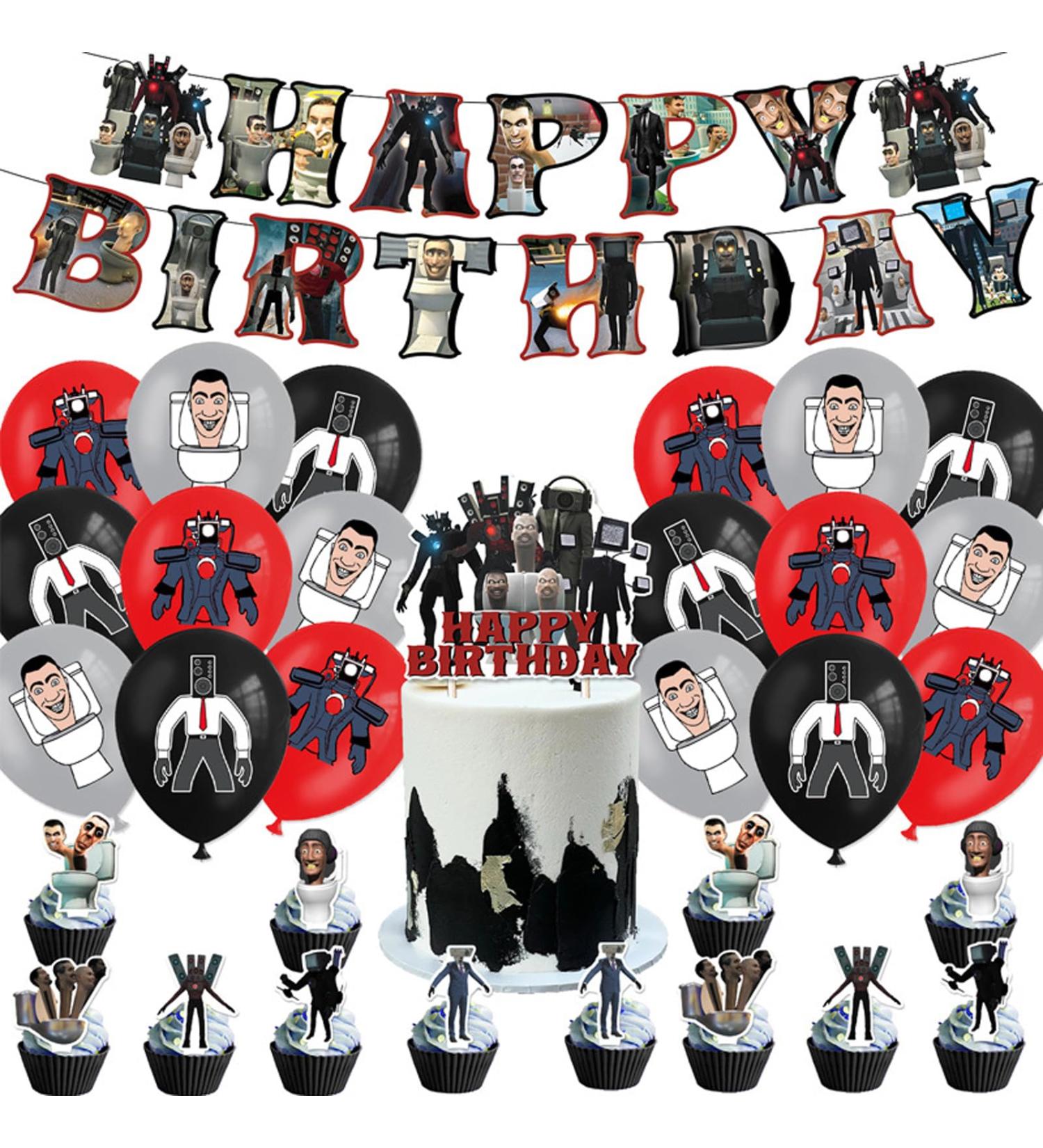 32pcs Skibidi Toilet Birthday Party Decorations Supplies wopin-Skibidi Toilet Theme Party Accessories Include Skibidi Toilet Cake Topper Cupcake Toppers Banner Balloons - Buy Online on GoSupps.com