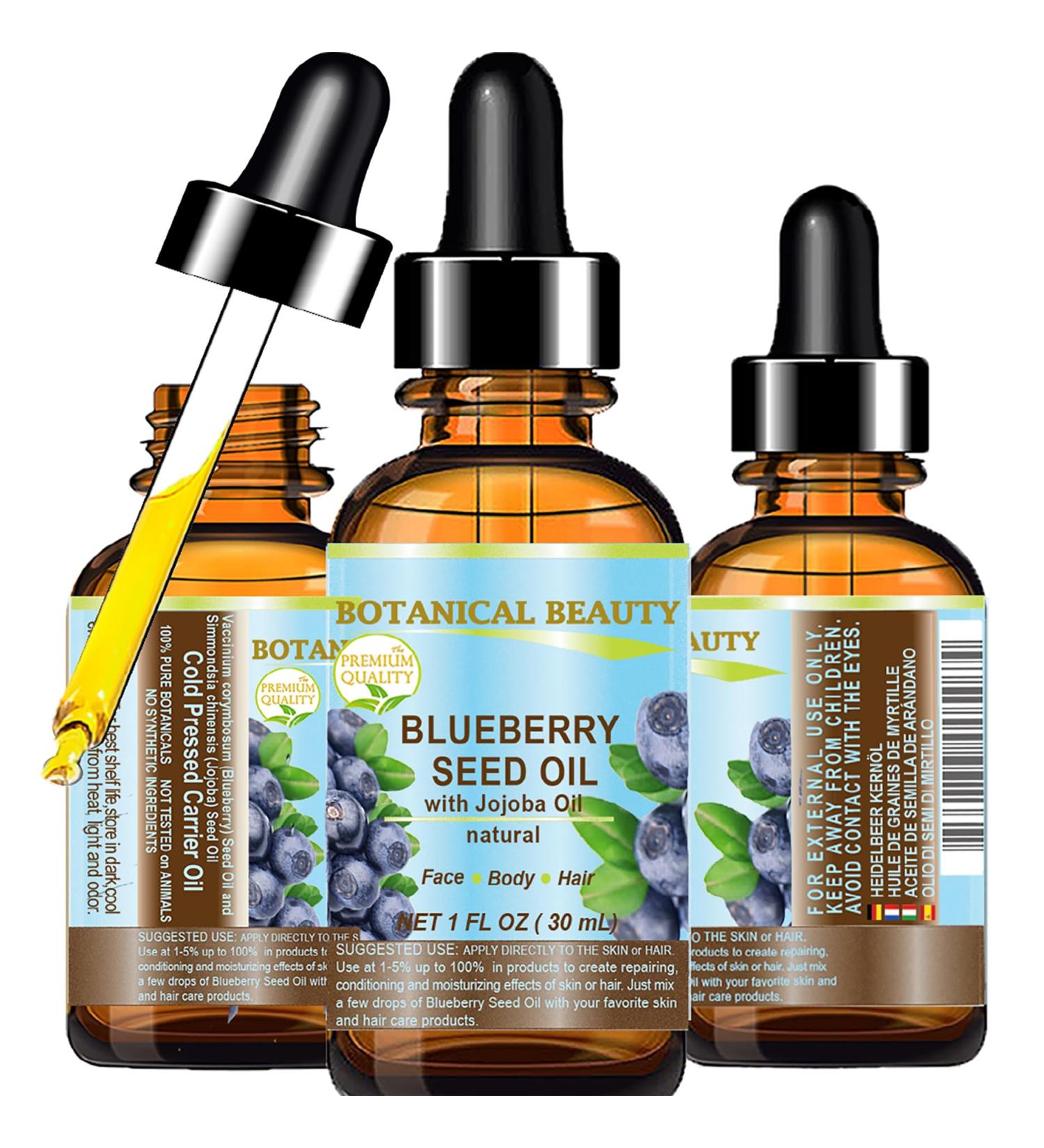 Botanical Beauty BLUEBERRY SEED OIL Virgin Unrefined Cold-Pressed Carrier Oil 1 Fl.oz.- 30 ml for Face Dry Skin Body Hair Nails Anti-Aging Moisturizer - Buy Online on GoSupps.com