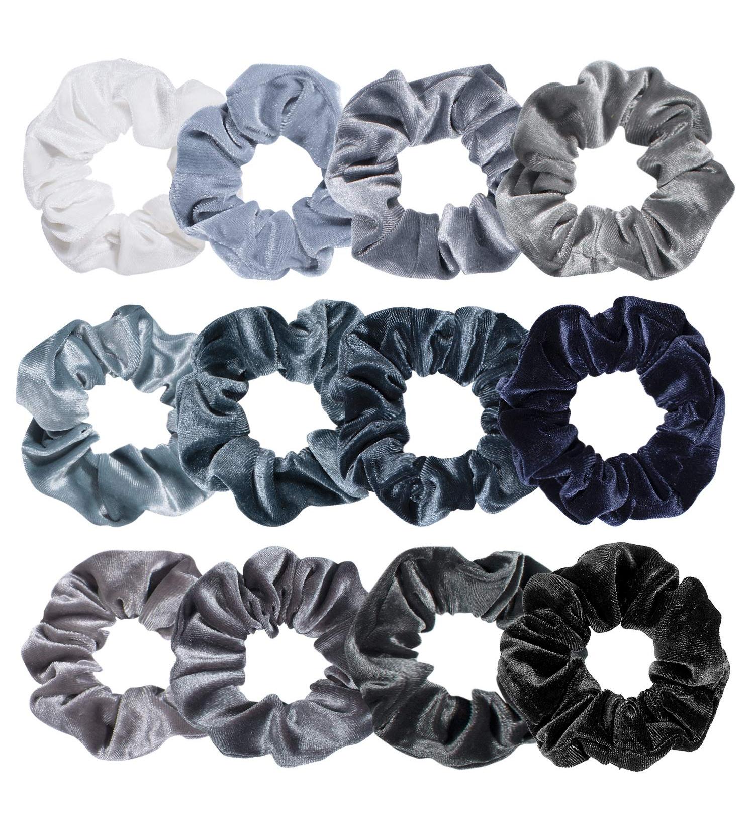 Whaline Velvet Hair Scrunchies - Blue Gray Theme, Pack of 12 Soft Elastic Hair Bands for Girls and Women - Buy Online on GoSupps.com
