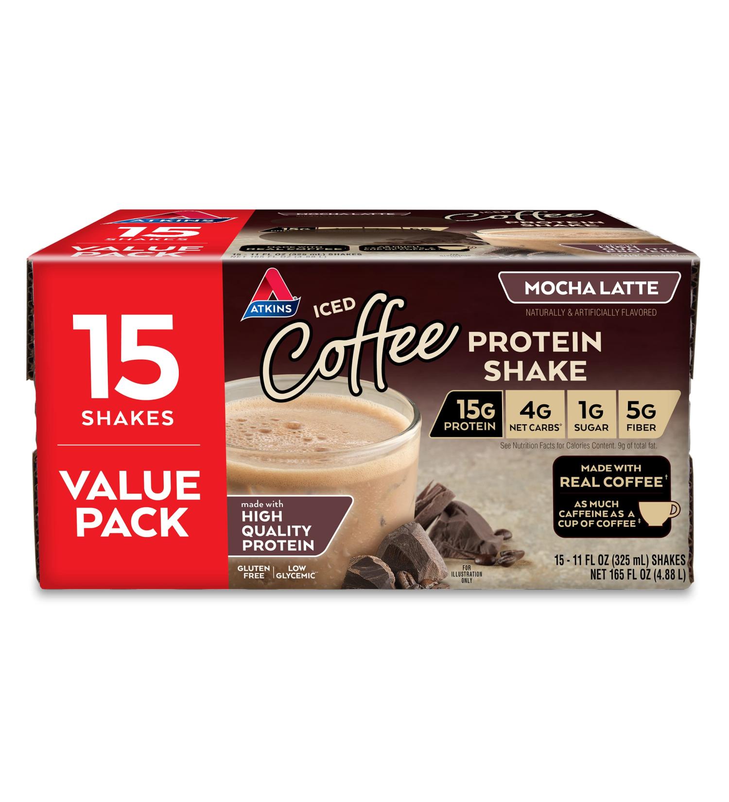 Atkins Gluten Free Protein-Rich Shake Mocha Latte 15 Count - Keto Friendly - Buy Online on GoSupps.com