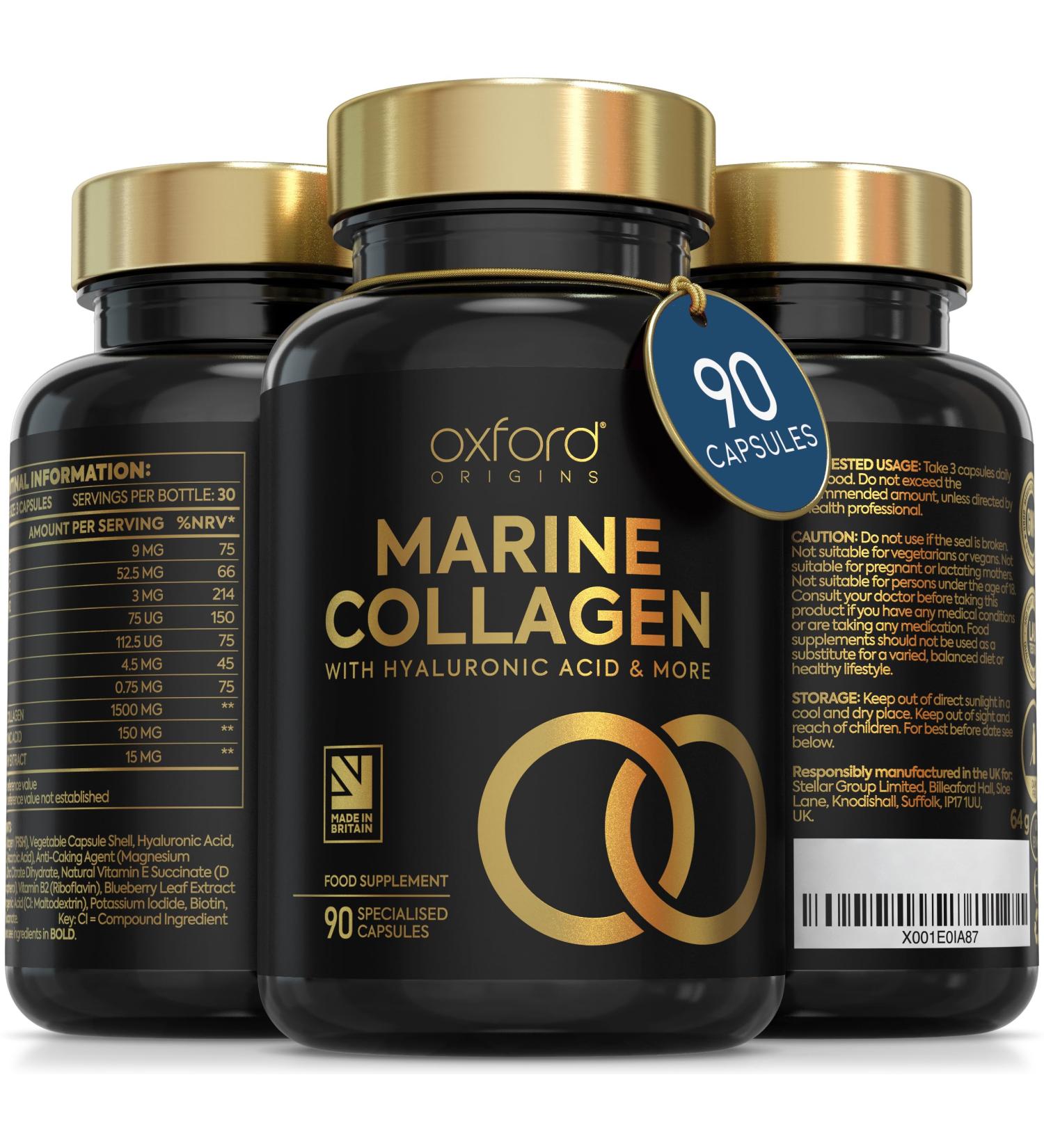 Advanced Marine Collagen Capsules | Made in The UK | Hydrolysed Collagen Supplements for Women & Men | Hair Skin and Nails Vitamins Enhanced with Hyaluronic Acid Biotin & More | 90 Capsules Marine Collagen 90 count (Pack of 1) - Buy Online on GoSupps.com