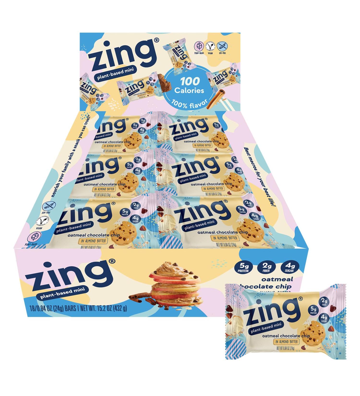 Buy Zing Oatmeal Chocolate Chip Kids Protein Bars - Gluten Free 100 Calorie Vegan Nutrition Bars High Protein & Low Sugar 18 Count - Buy Online on GoSupps.com