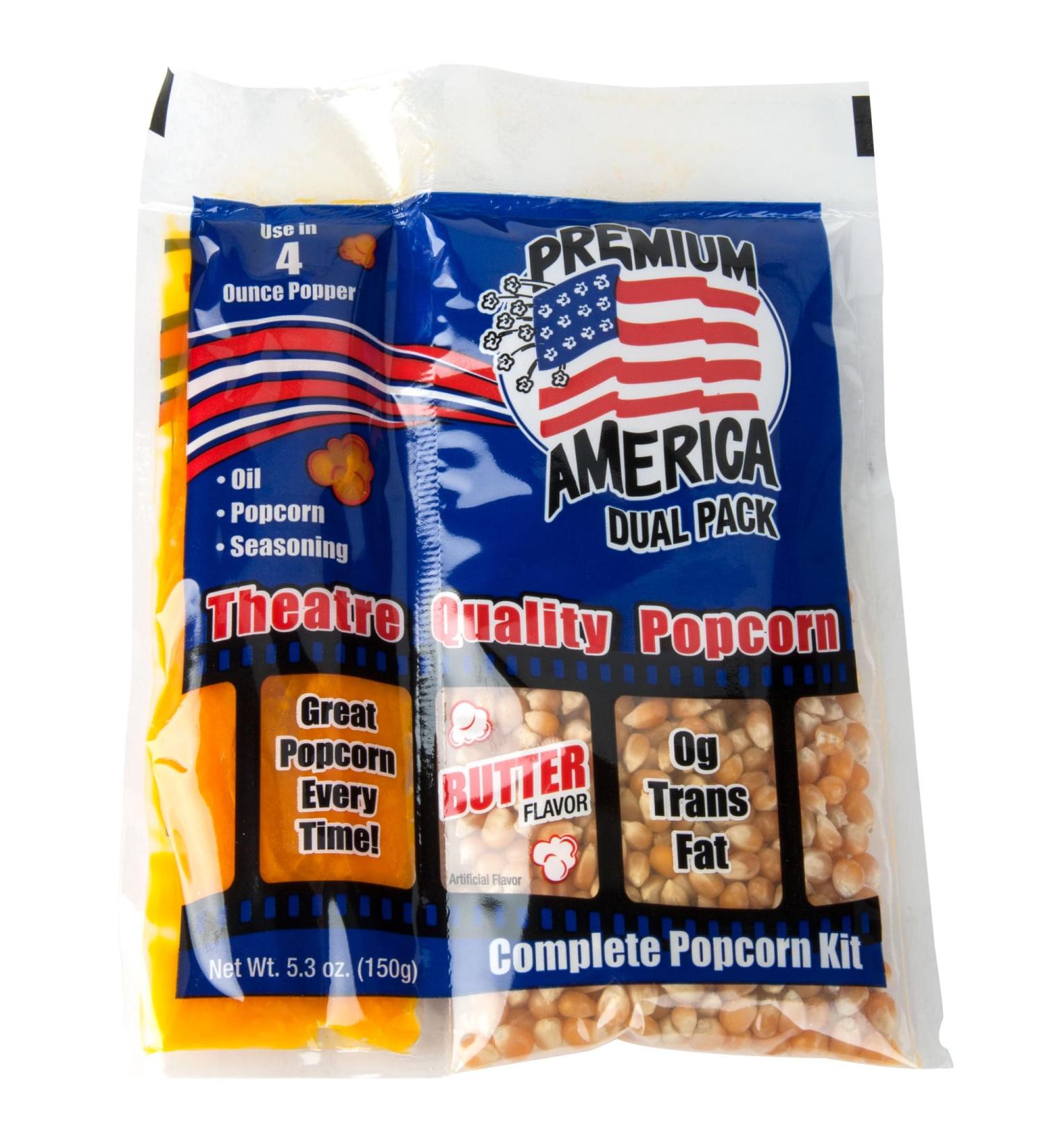 4oz Premium America All in One Pack Popcorn | Premeasured Theatre Quality Kernels for Kettle Popcorn Machines. 48 Individual 4oz Portion Bags per case Butter Flavoured - Buy Online on GoSupps.com