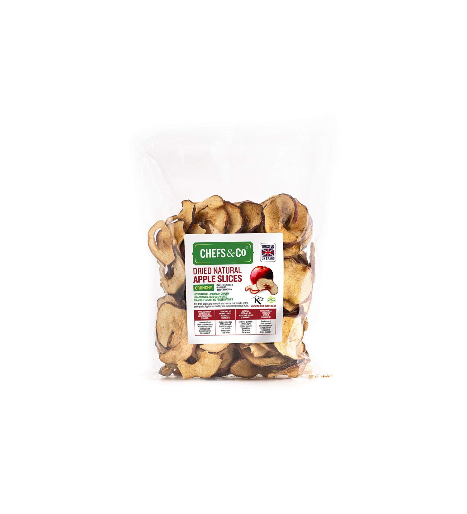 CHEFS & CO Dried Apple Slices 250g (Unsweetened) | 100% Natural Whole Fruit | Unpeeled | Seeds Removed | Premium Quality | No Additives | Unsulphured | No Added Sugar - Buy Online on GoSupps.com