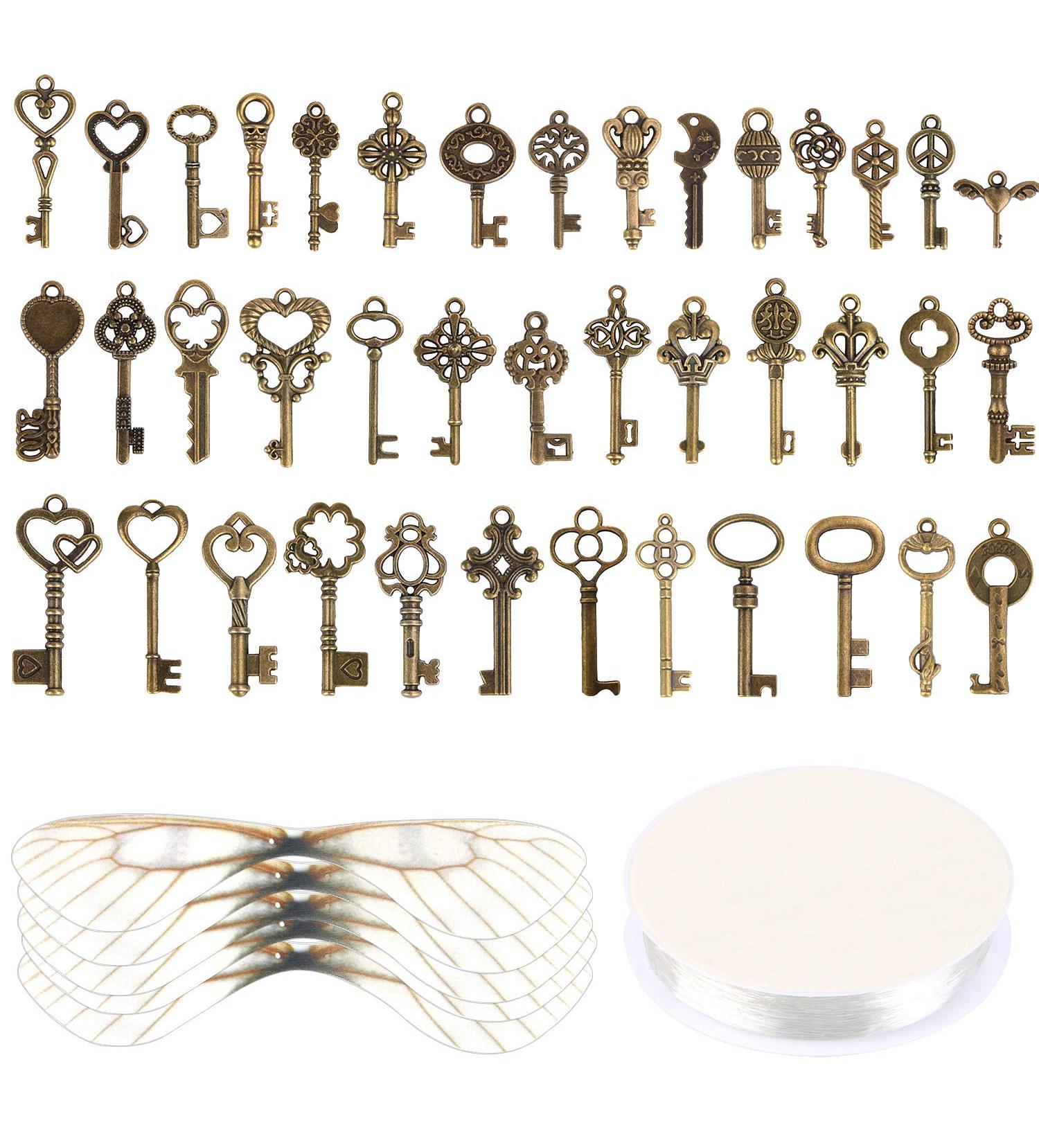 Set of 40 Flying Keys Charms, Dragonfly Wings, Vintage Skeleton Keys for Wedding Party Decor - DIY Decorations - Buy Online on GoSupps.com