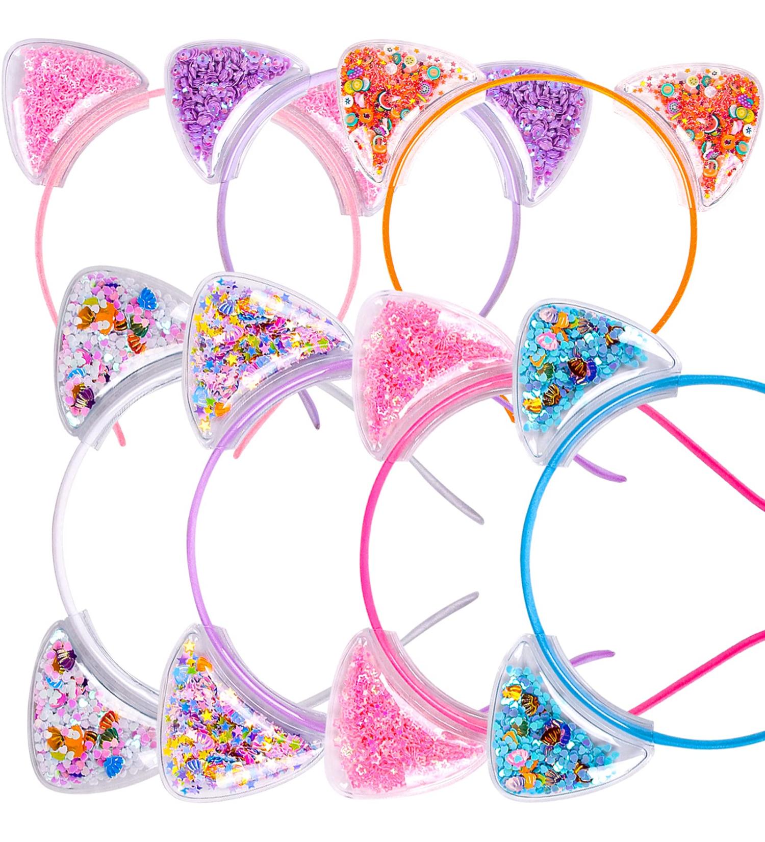 Fishdown Cute Cat Ears Headbands Set for Girls - Non-slip Transparent Quicksand Design (7pcs Per Pack, Color-1) - Buy Online on GoSupps.com